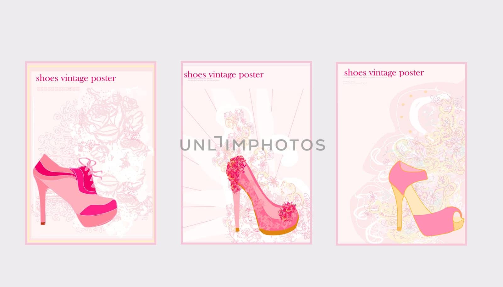 abstract shoes vintage poster set