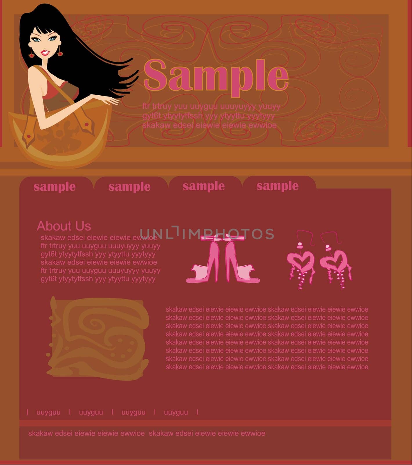 Fashion shopping Website template with fashion woman with bag
