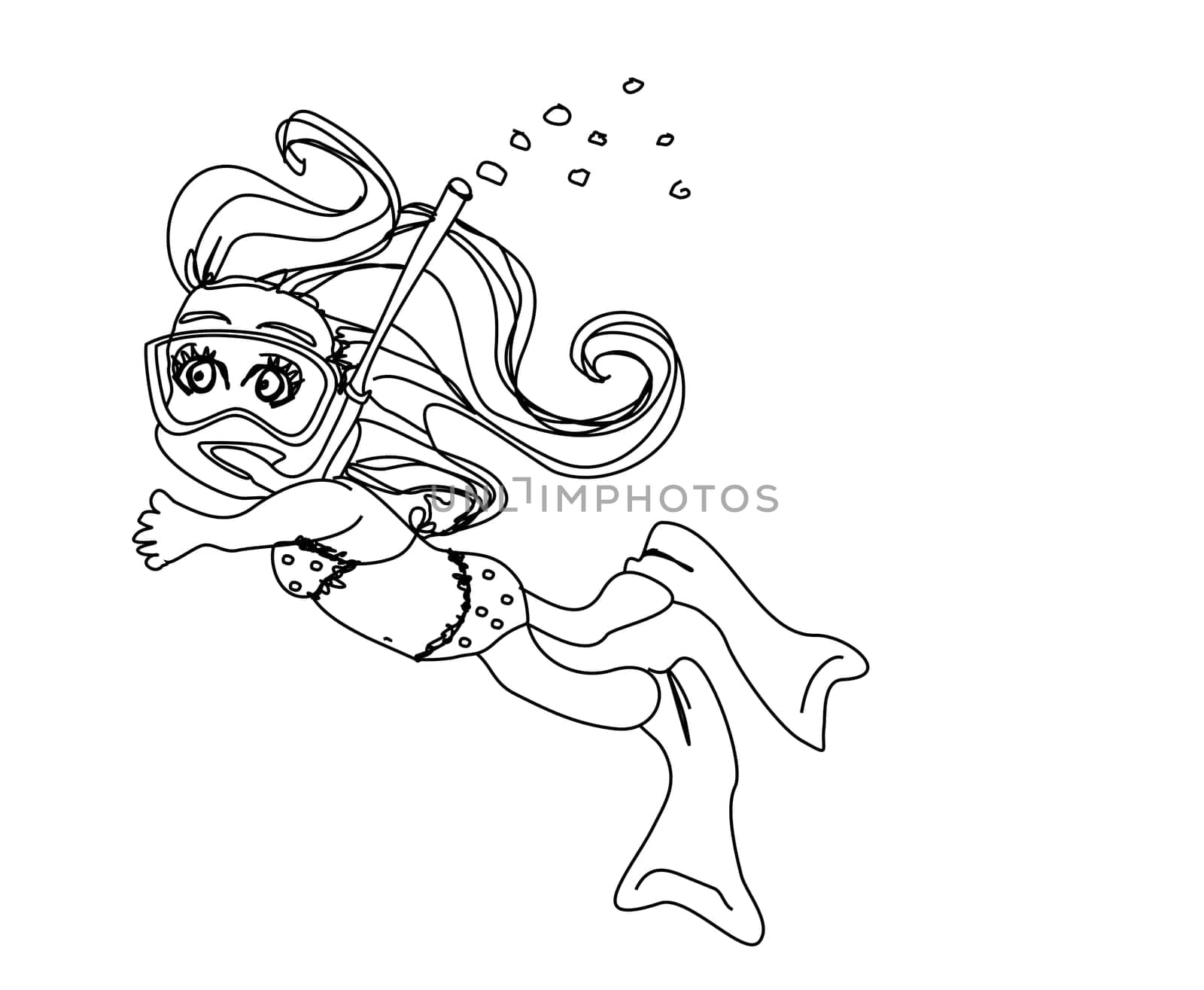 Girl swimming under water - doodle