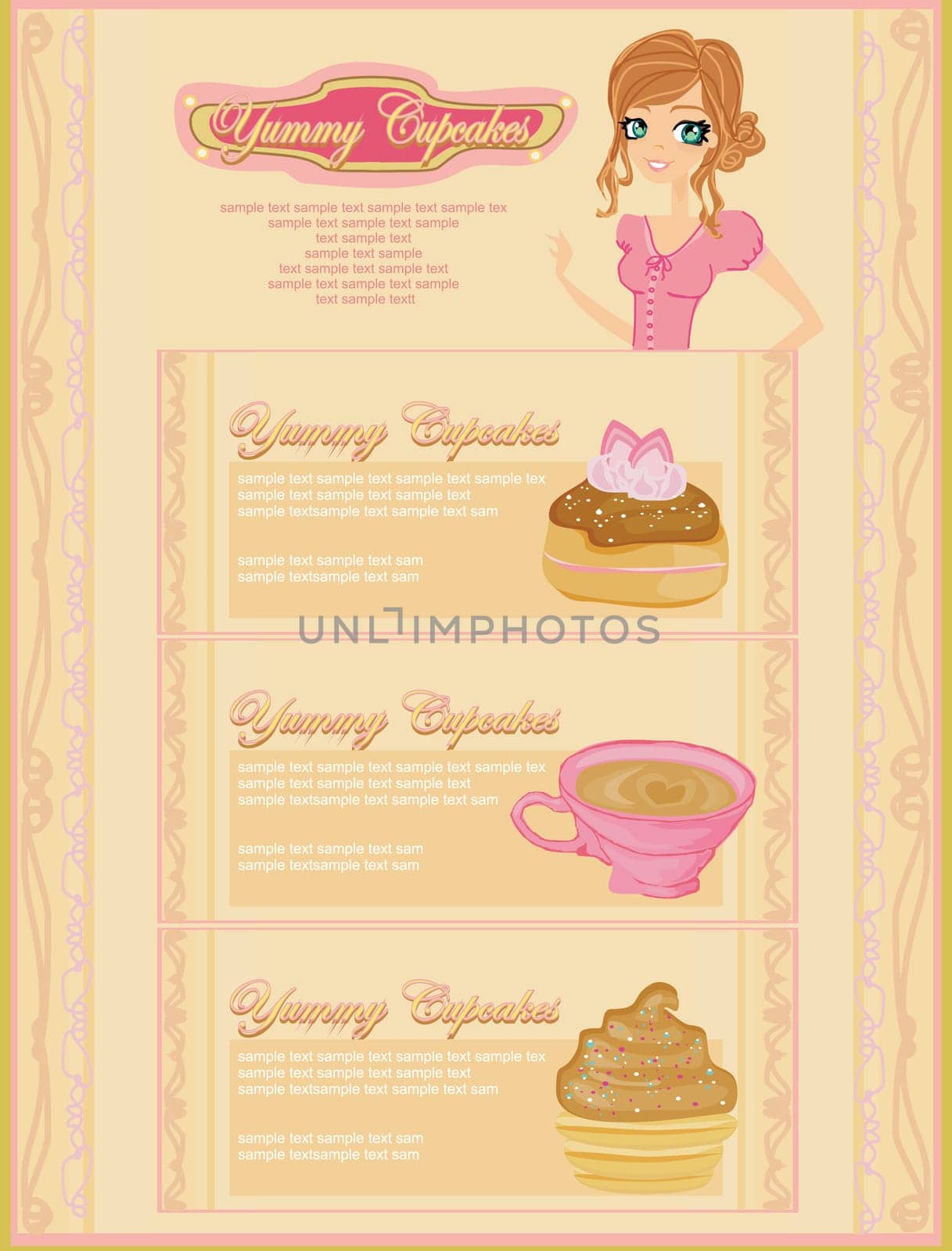 menu sweet dessert set with woman chef