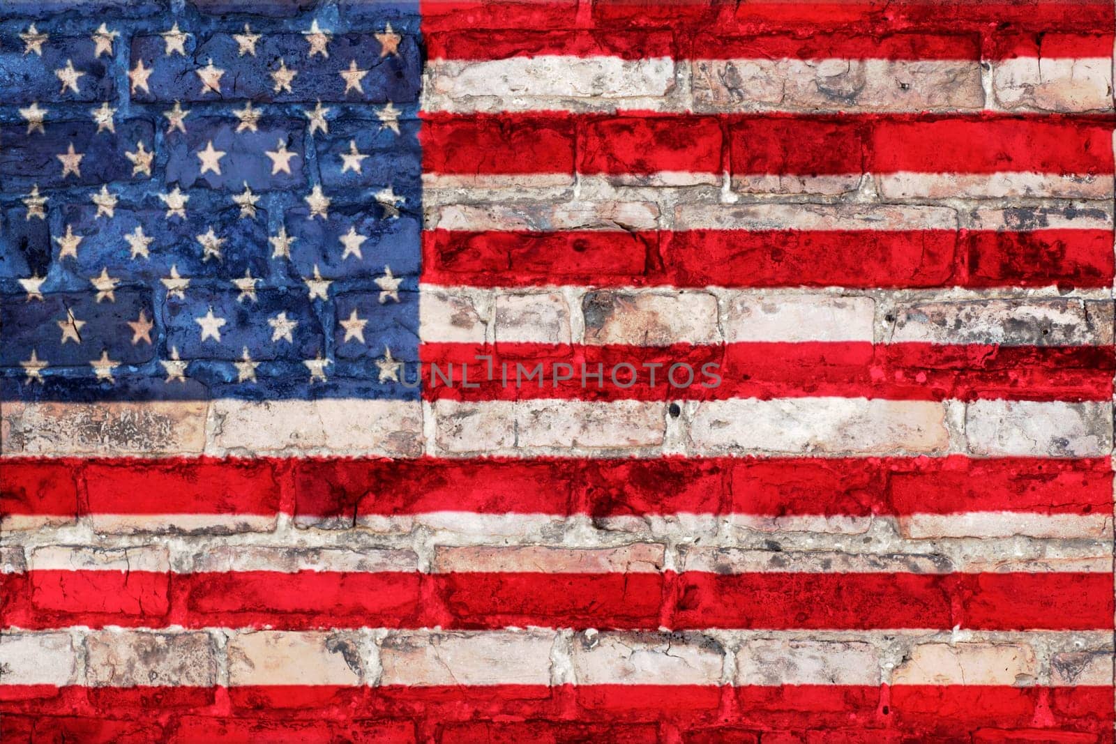 american flag graphic on a brick background