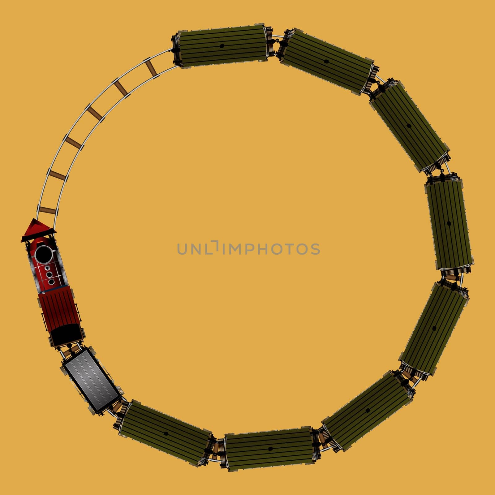 Aerial view of a toy train for games and applications