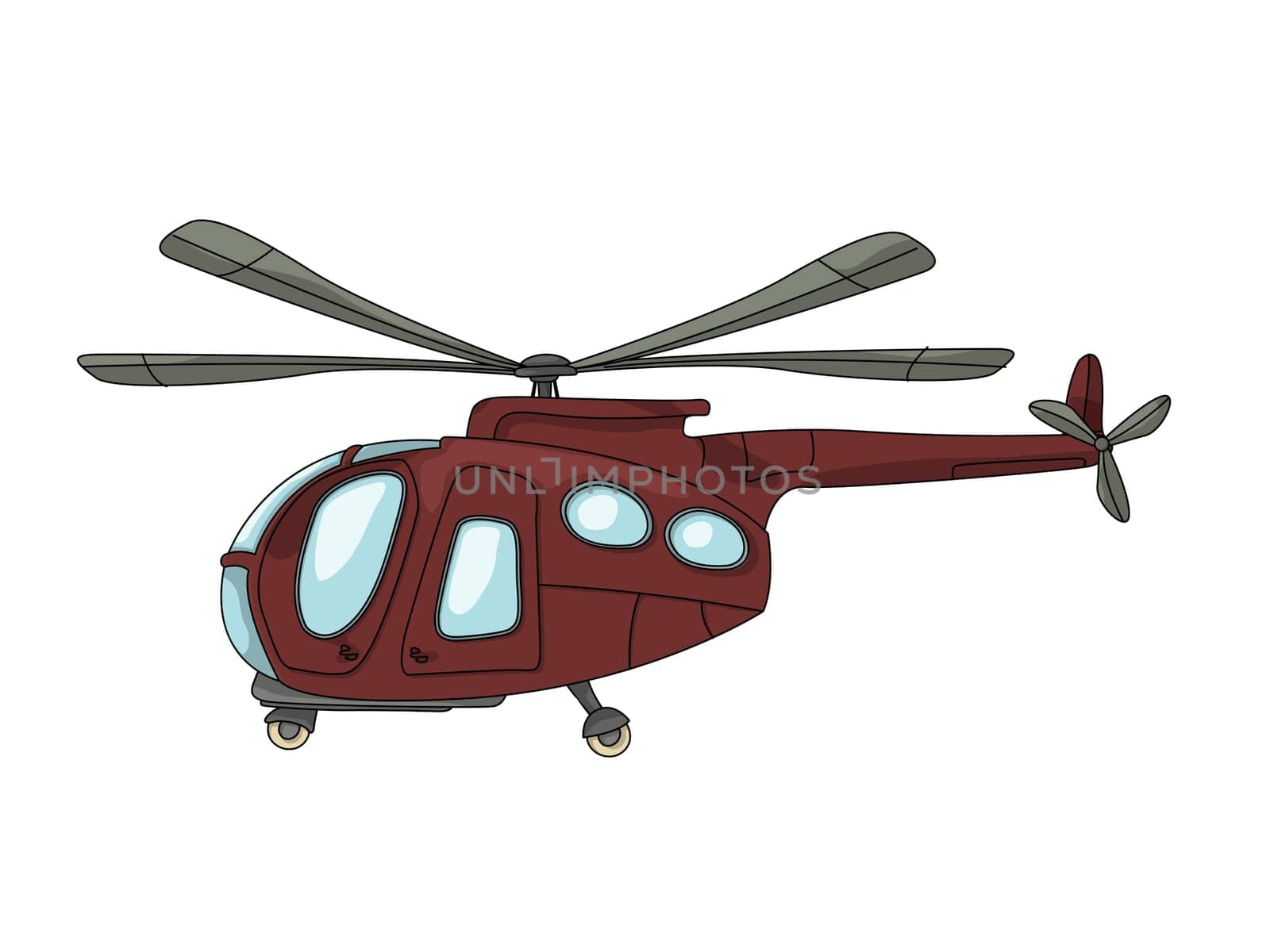 Cartoon drawing helicopter against white background