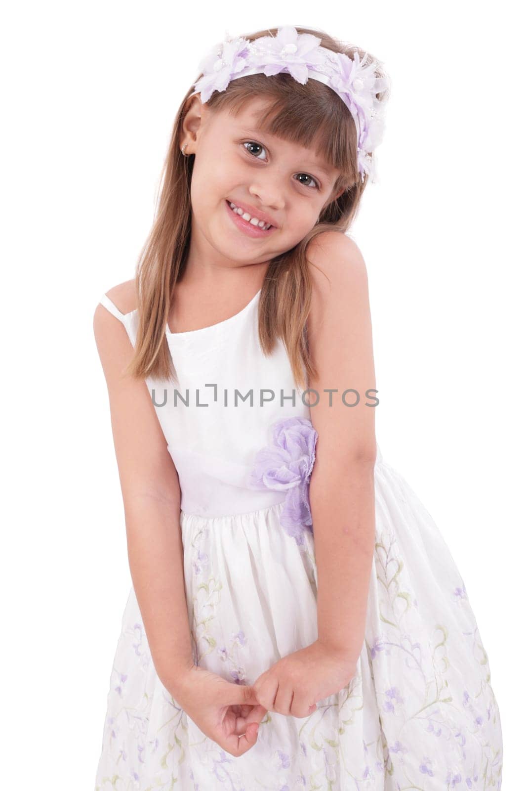 Portrait of a cute little girl, isolated on white