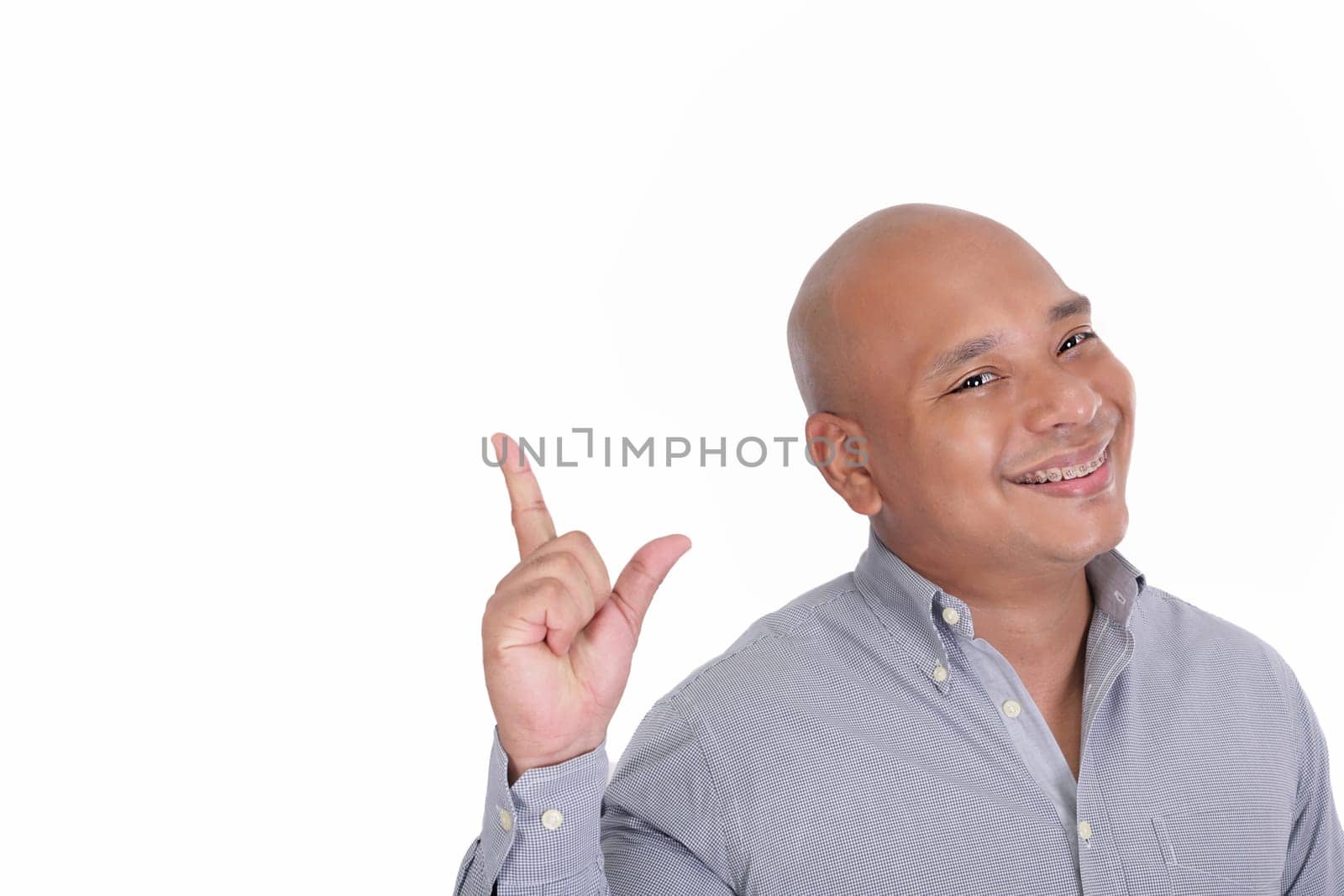 african american showing something, isolated on white
