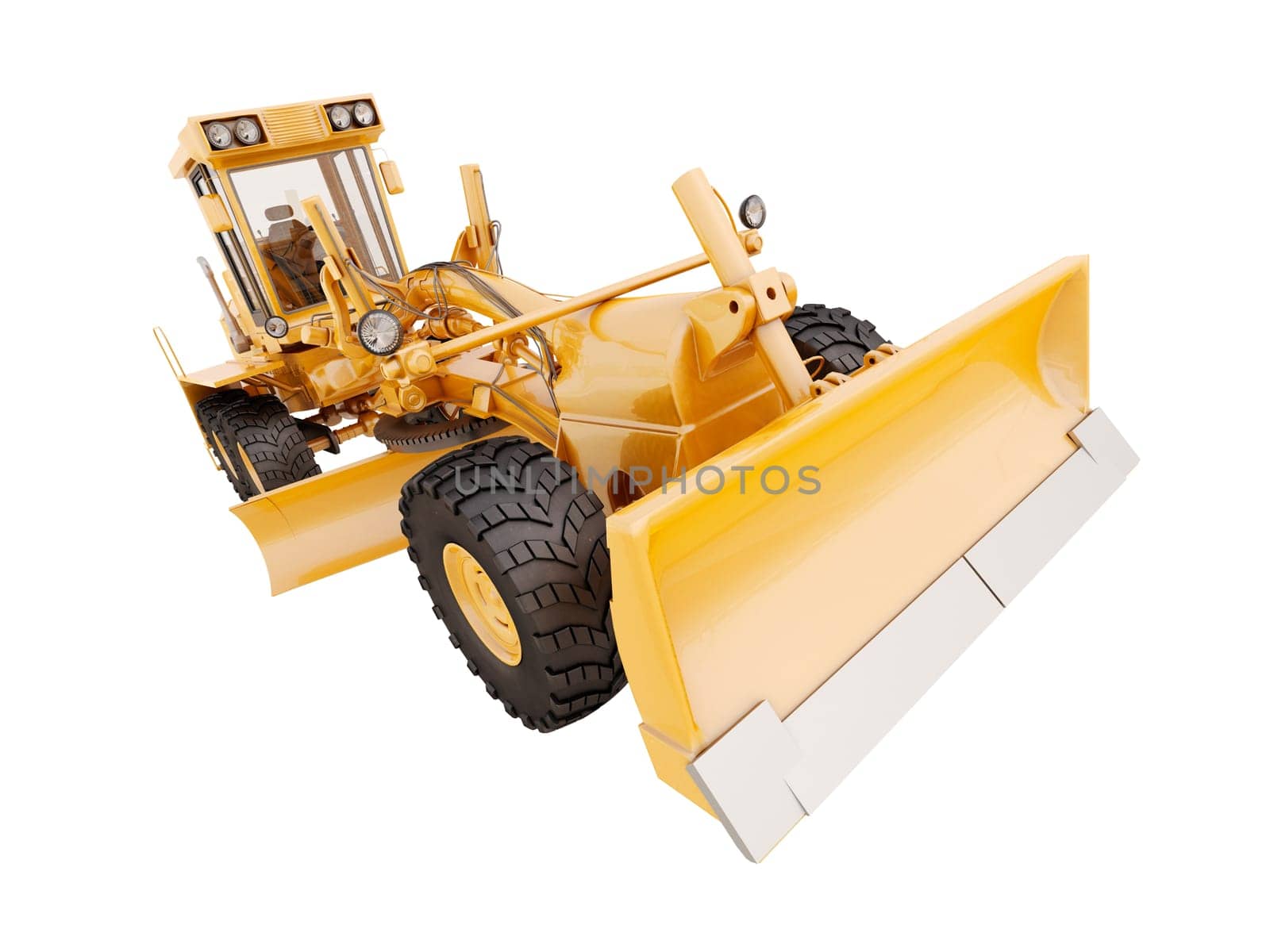 Modern three-axle road grader isolated on a white background