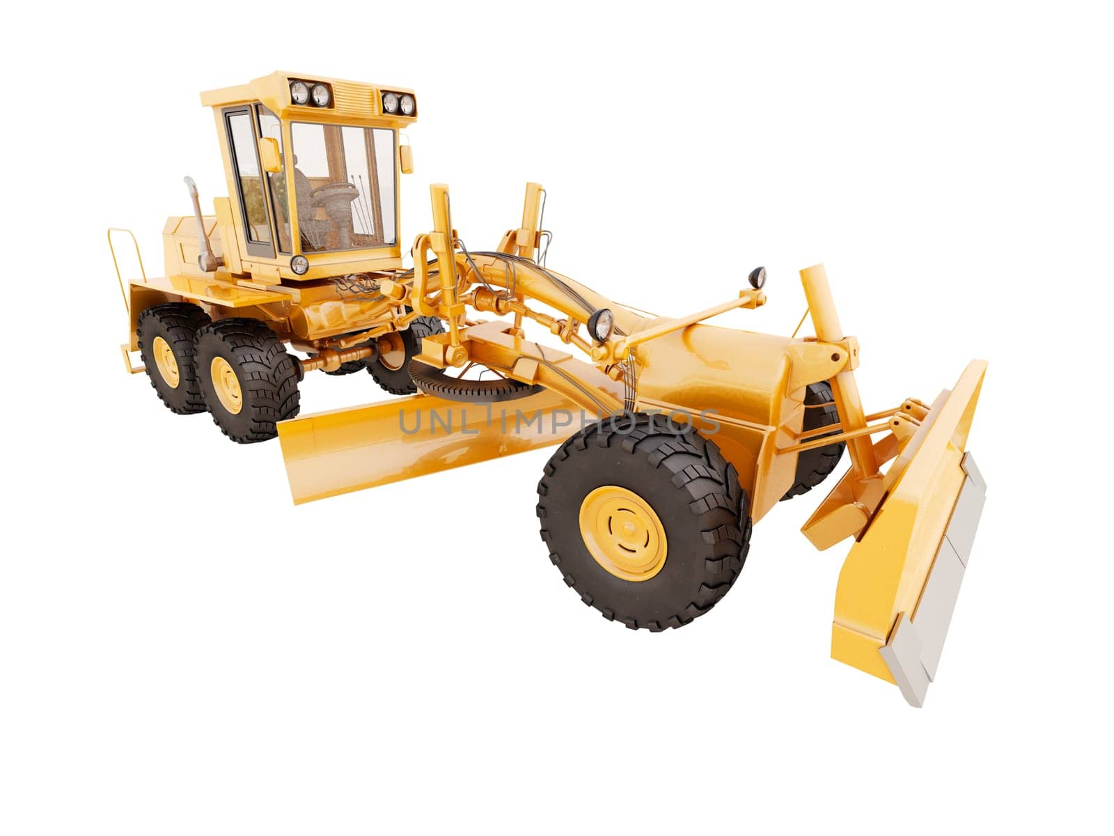 Modern three-axle road grader isolated on a white background