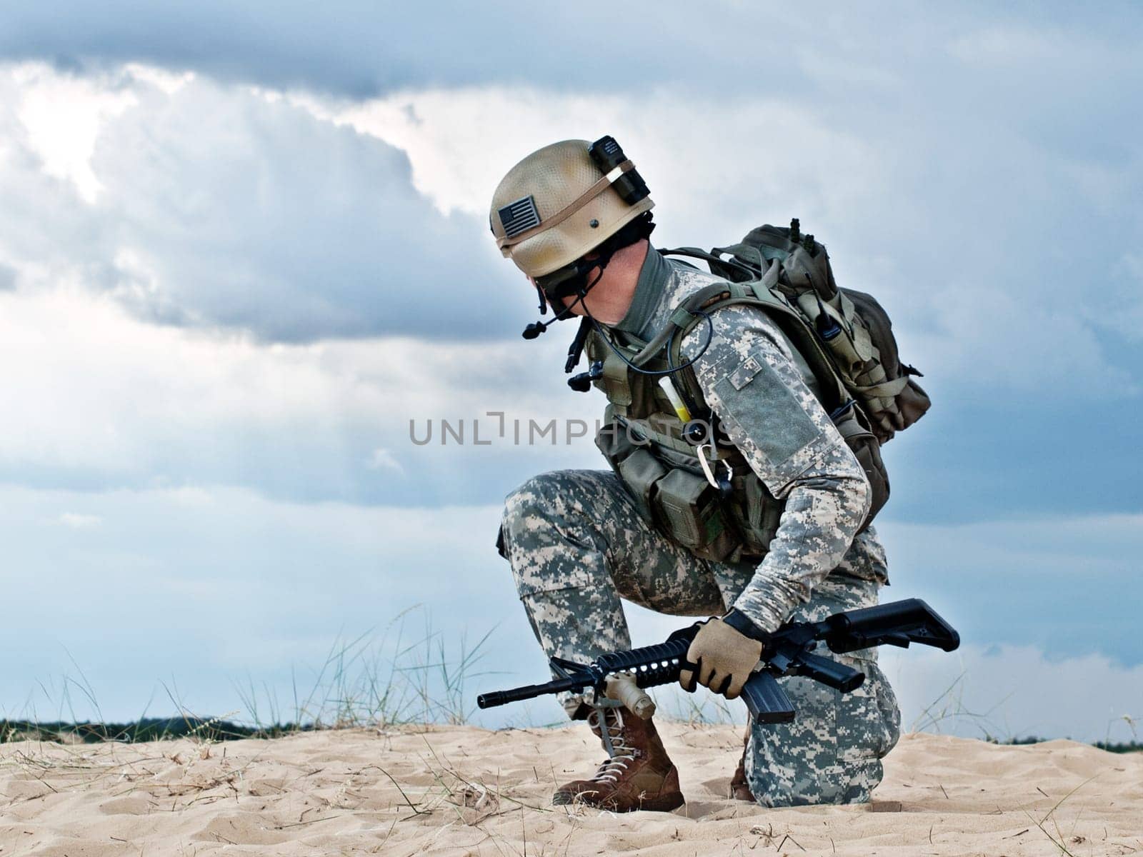 US soldier in the desert during the military operation