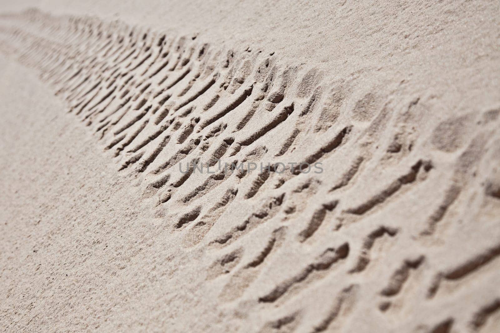 Industrial car tire traces on sand background