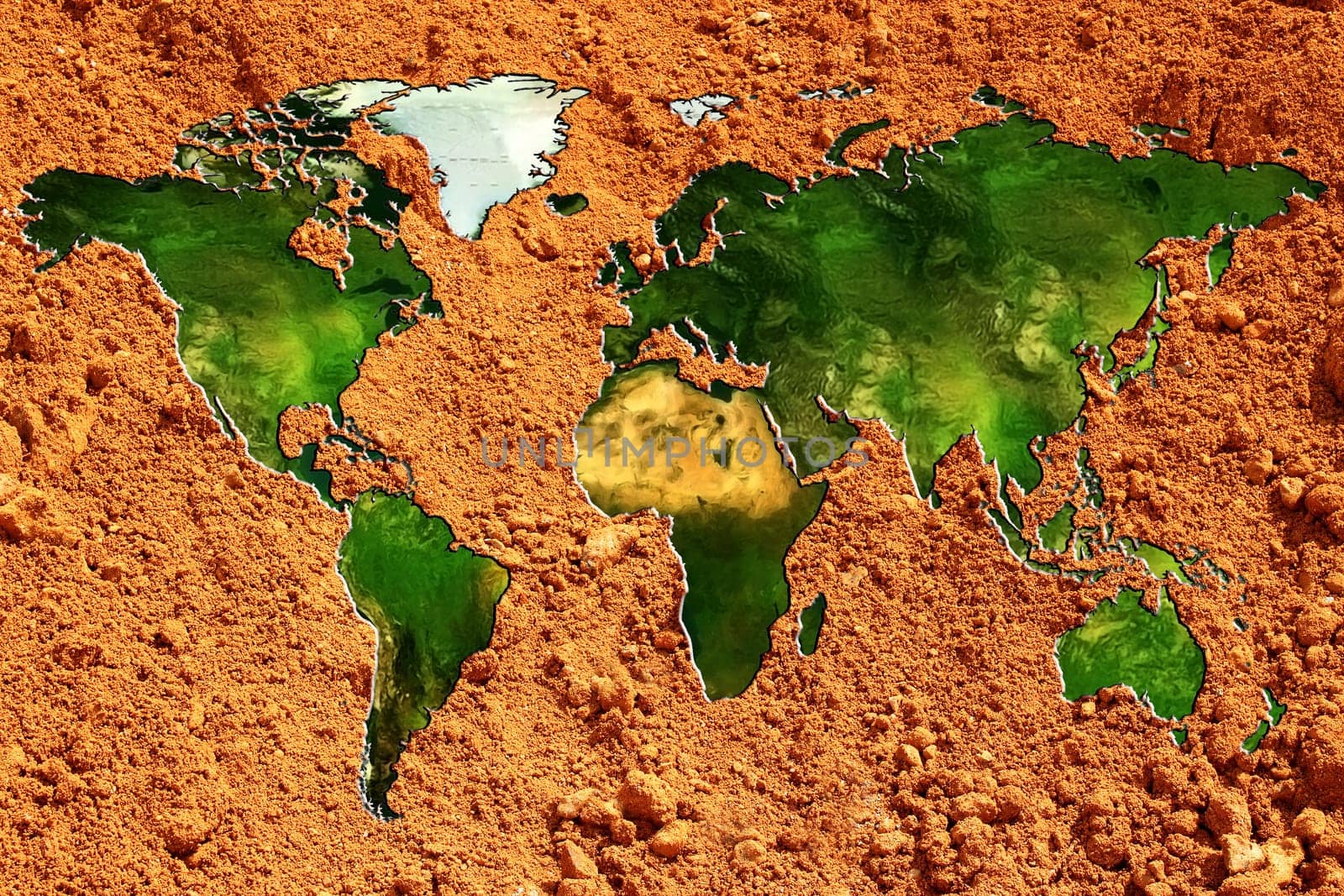 a planisphere or chart of the world on red earth