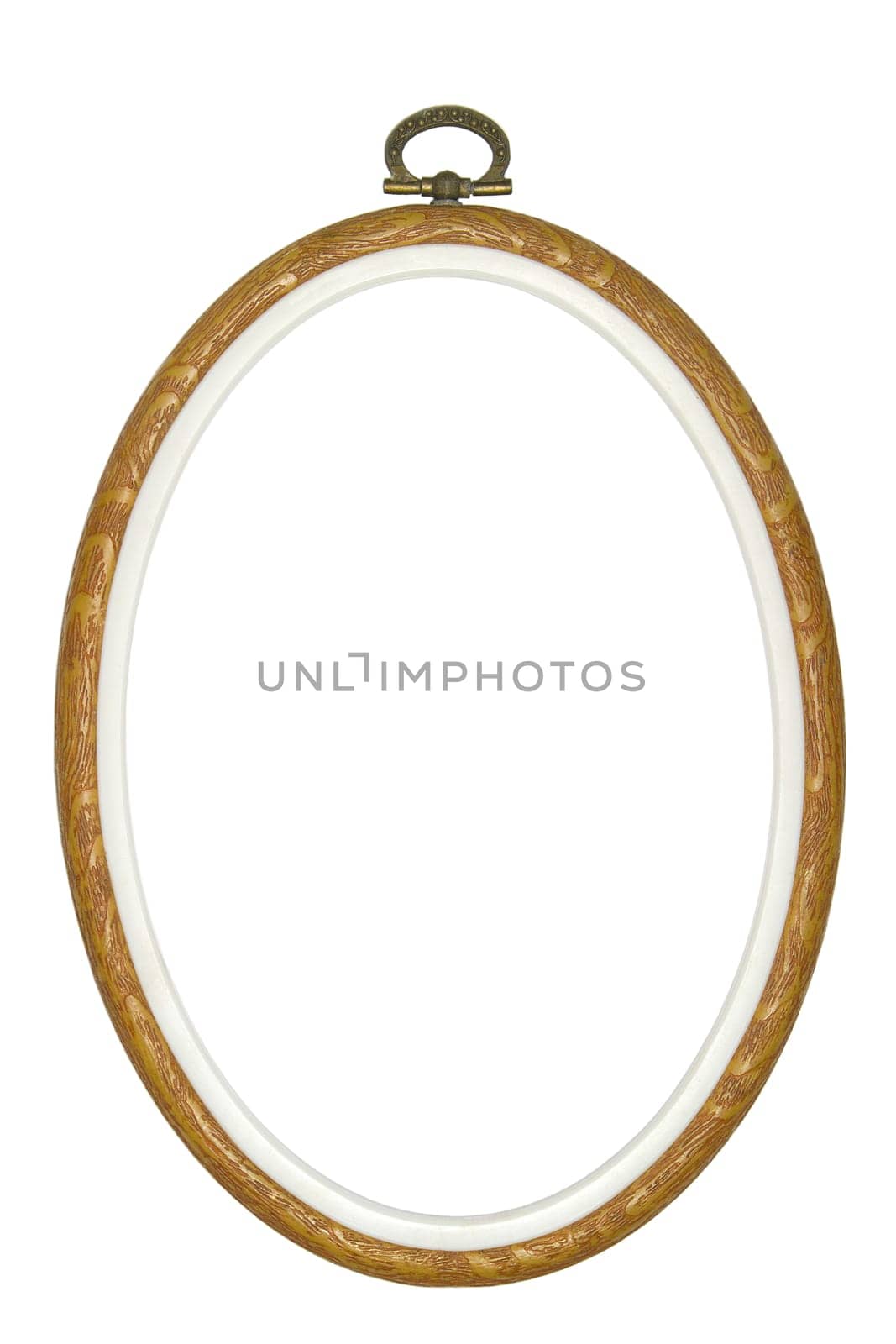An oval picture frame on a white background