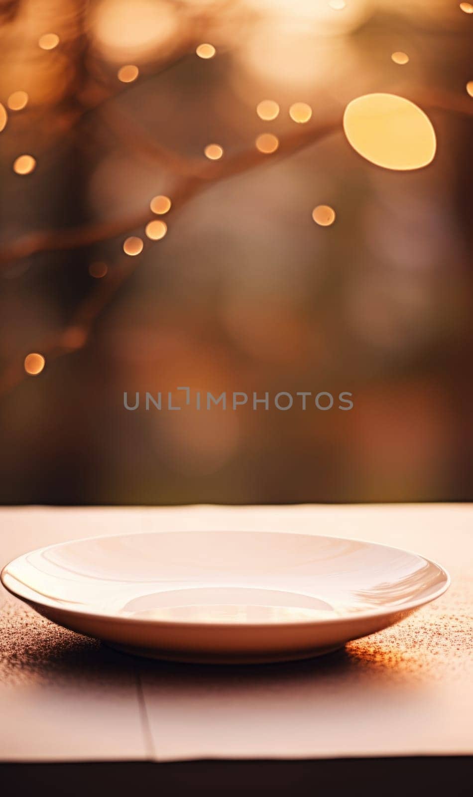 Empty plate on table with blurred background, AI by starush