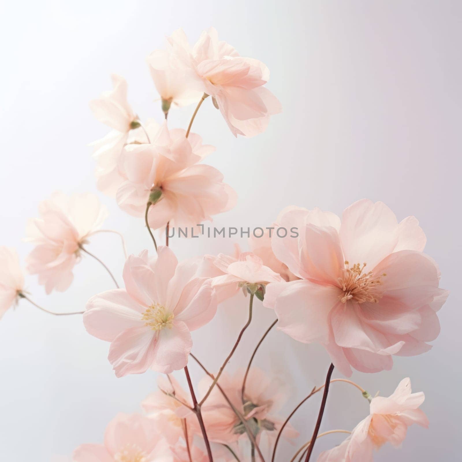 A vase of pink flowers on a white background, AI by starush