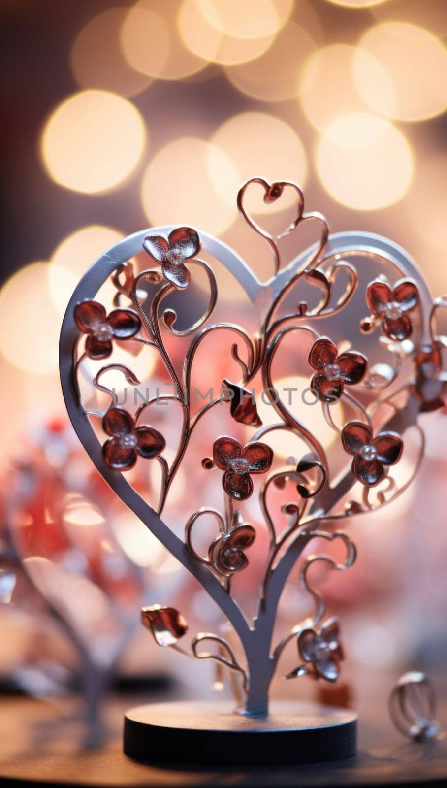 A heart shaped metal sculpture on a table