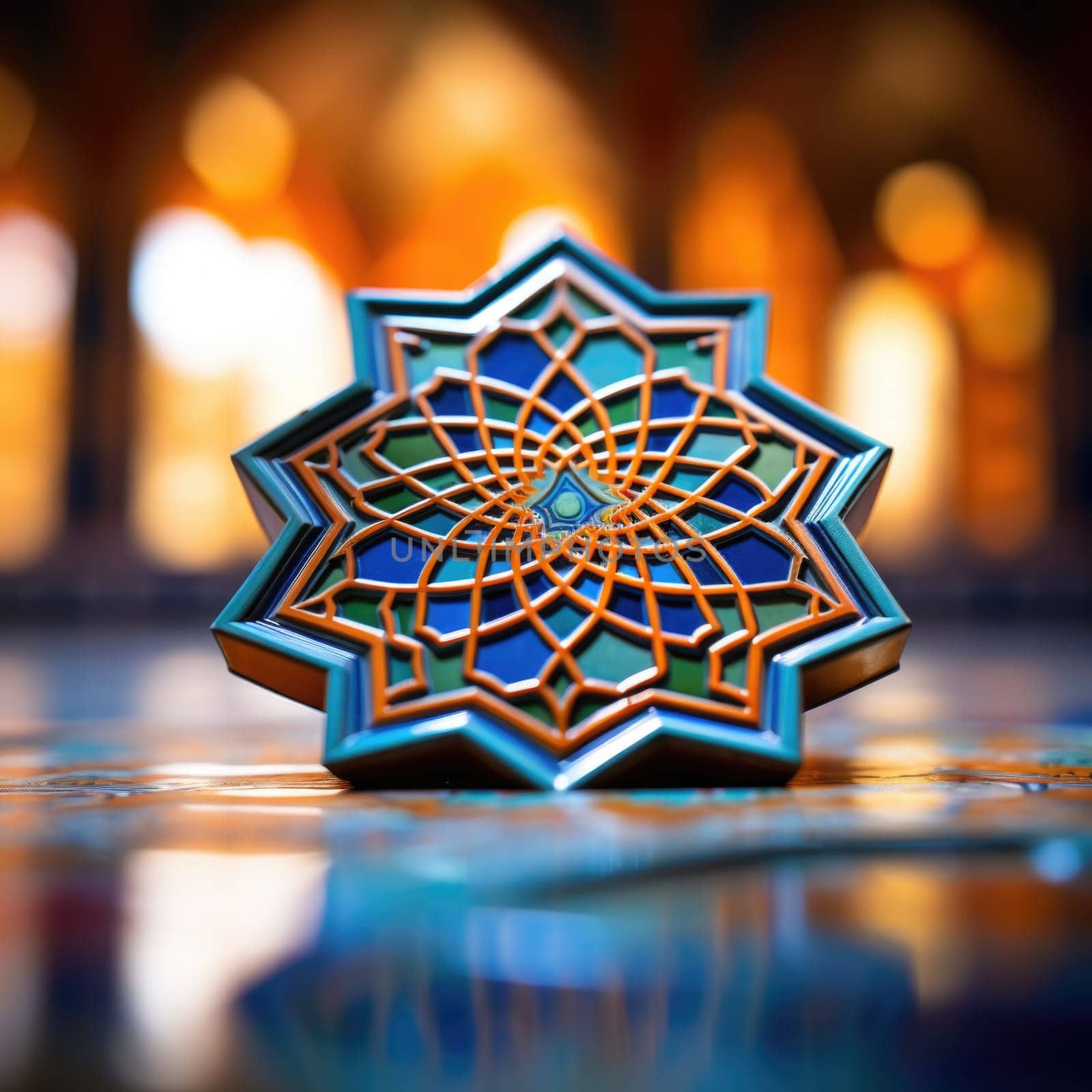 A colorful Moroccan star shaped object on a table, AI by starush