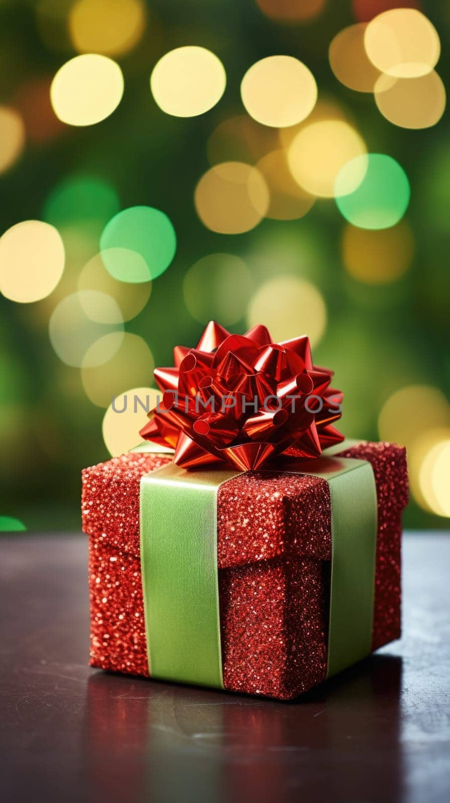 A red gift box with a bow on a table, AI by starush