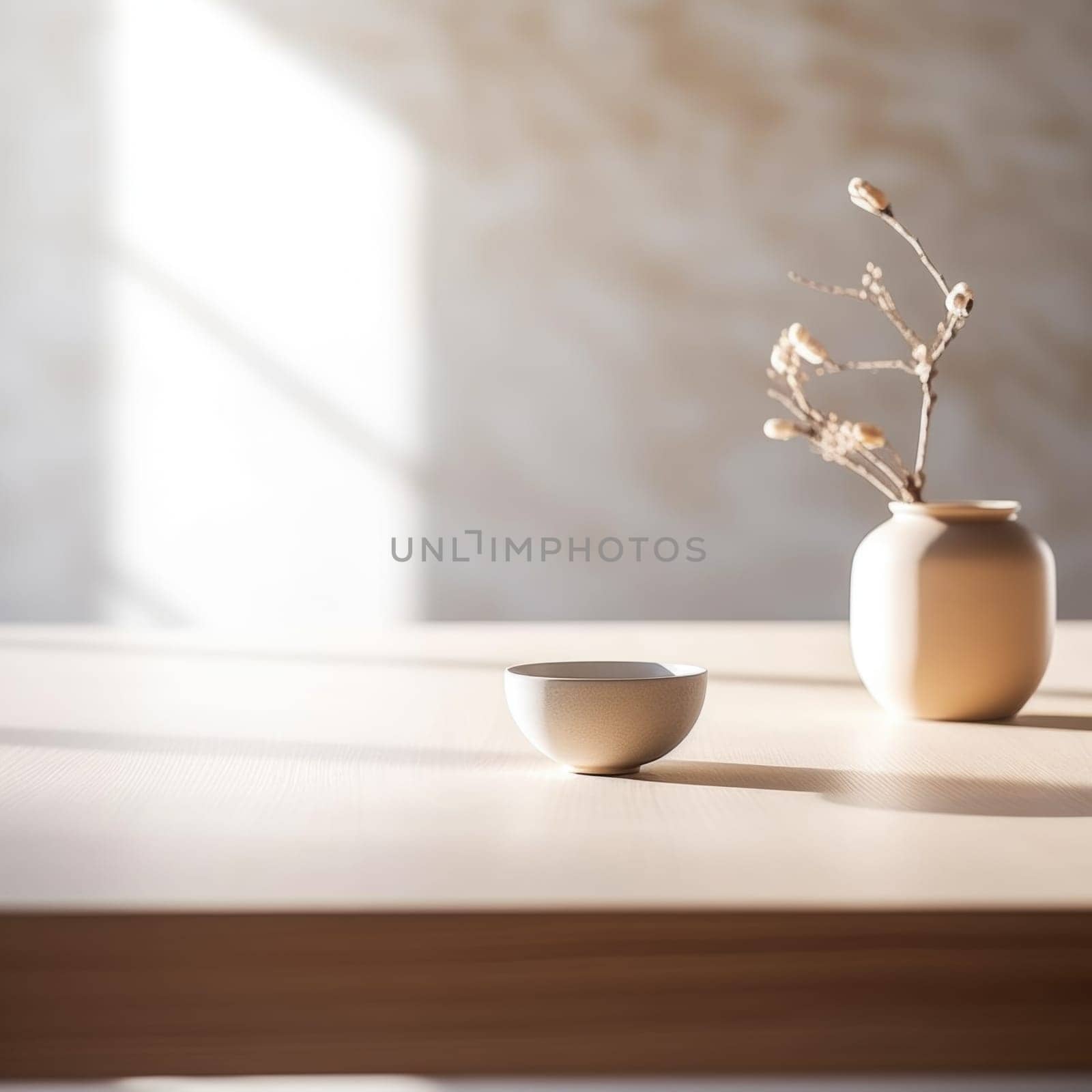 A white vase and bowl on a table
