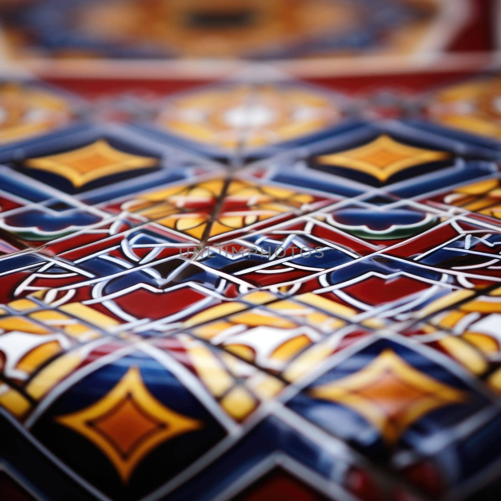 A close up of a colorful tile with geometric designs