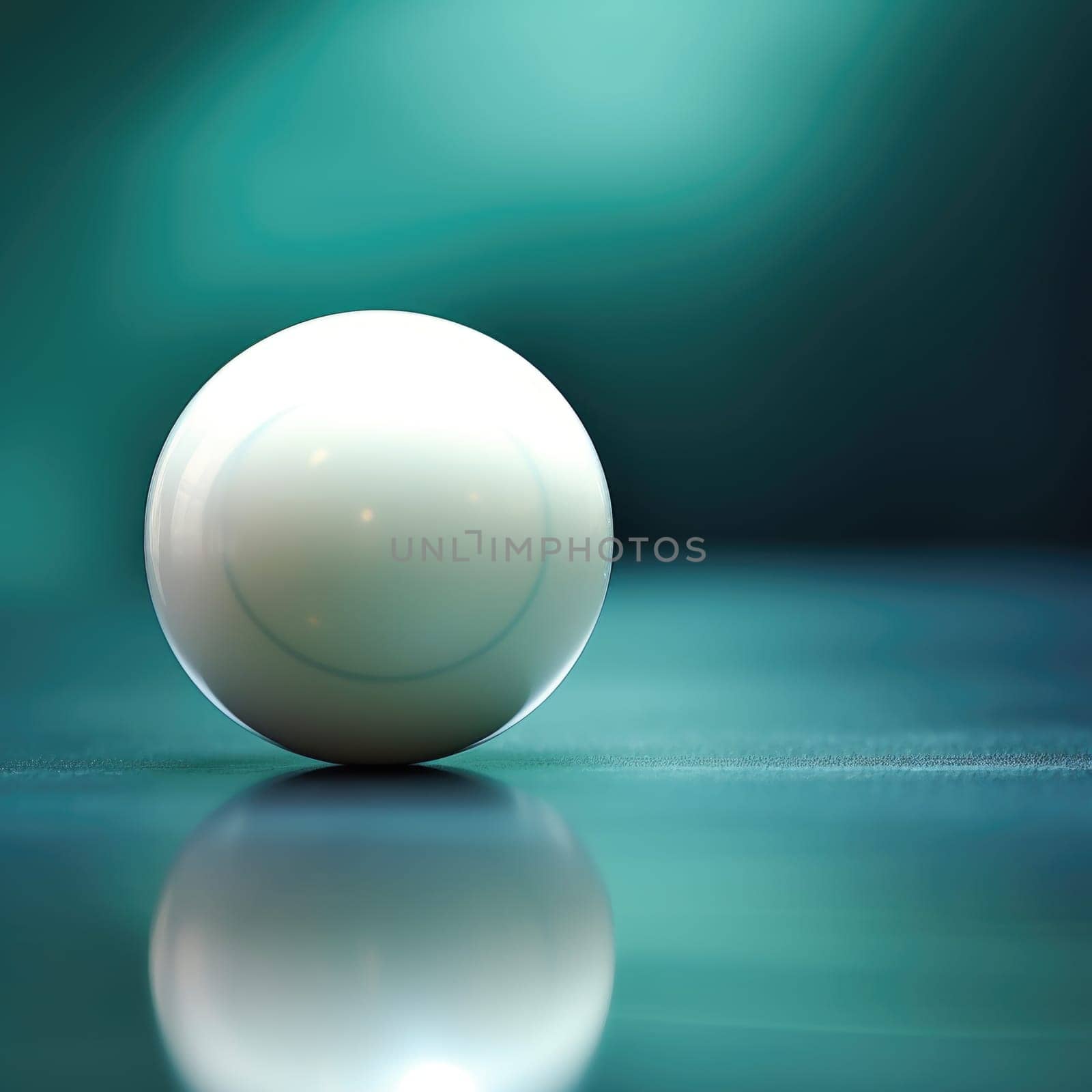 A white ball on a table with a blue background