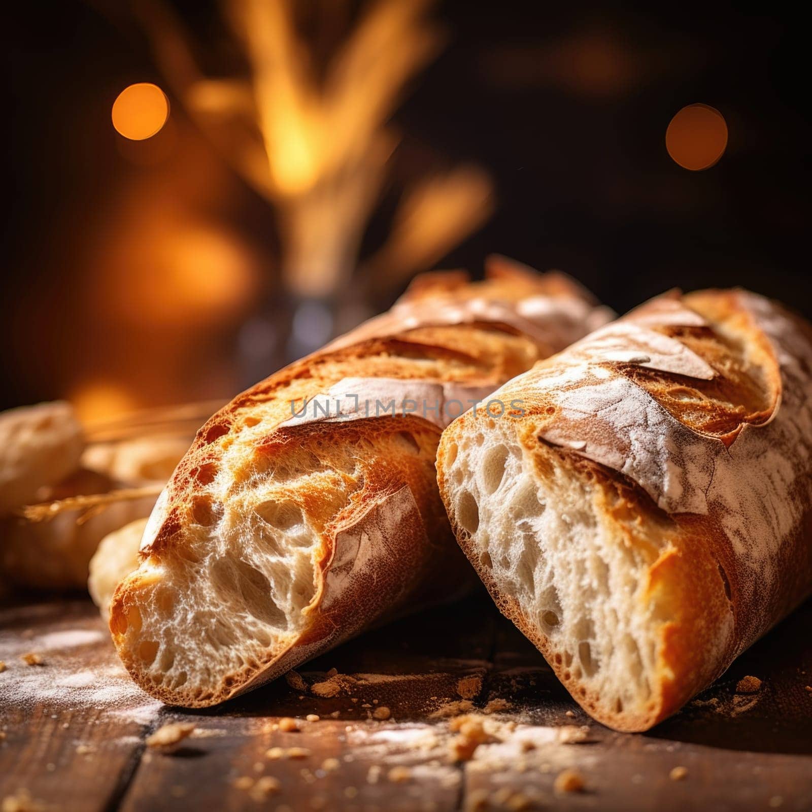 Bread and bread on a wooden table