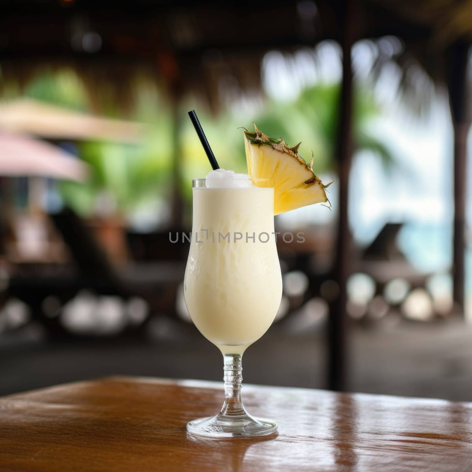 A white pina colada drink with a pineapple on top, AI by starush