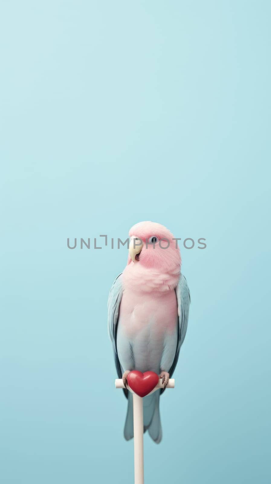 A pink and blue parrot sitting on a stick, AI by starush