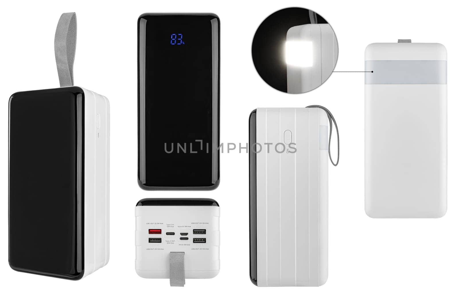 external portable battery for charging your phone and other gadgets on a white background in insulation