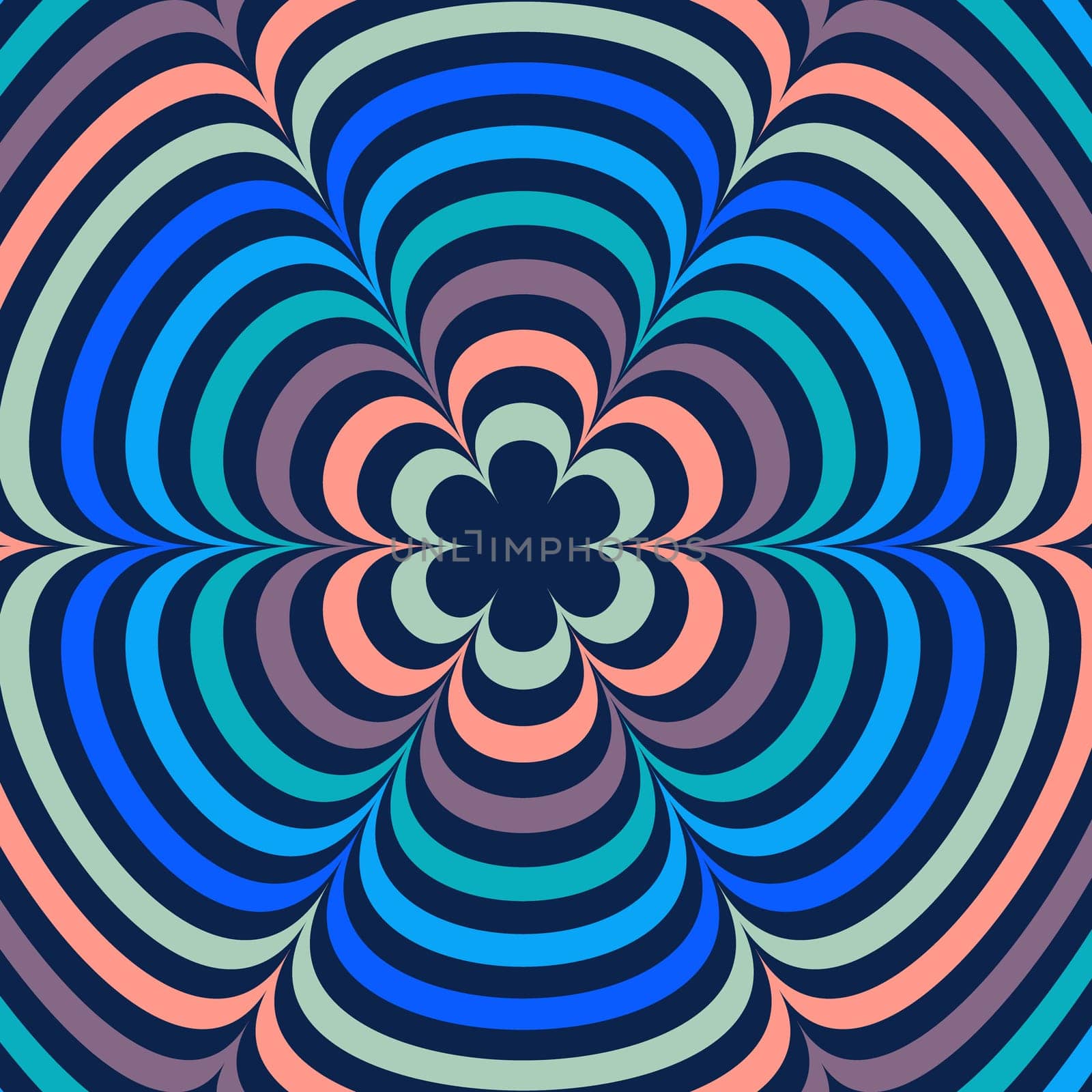 Psychedelic retro groove background in muted warm tones. Pattern in the style of the seventies and sixties. Hippie style design
