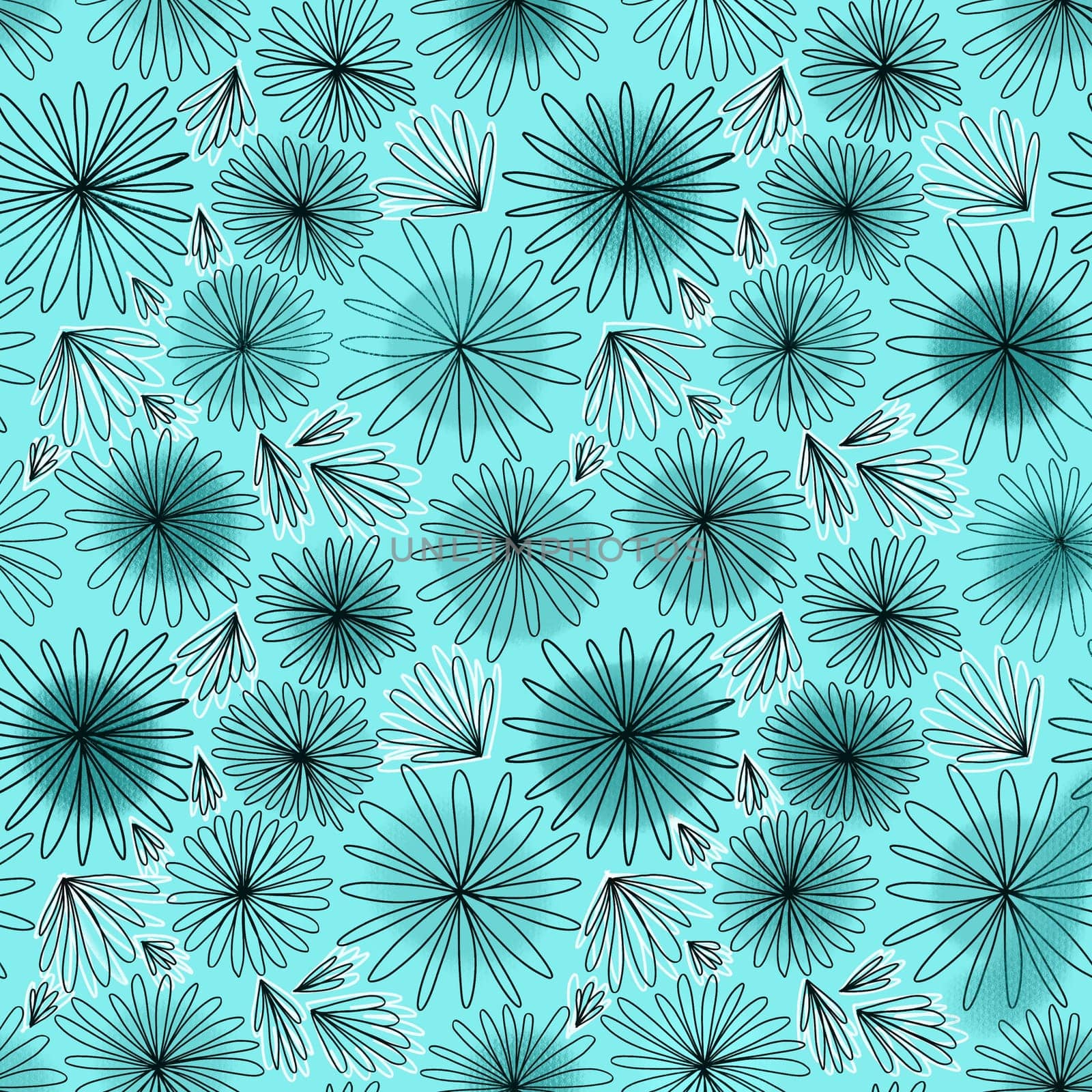 azure and white seamless pattern with flowers. Background with flowers in boho style by Dustick