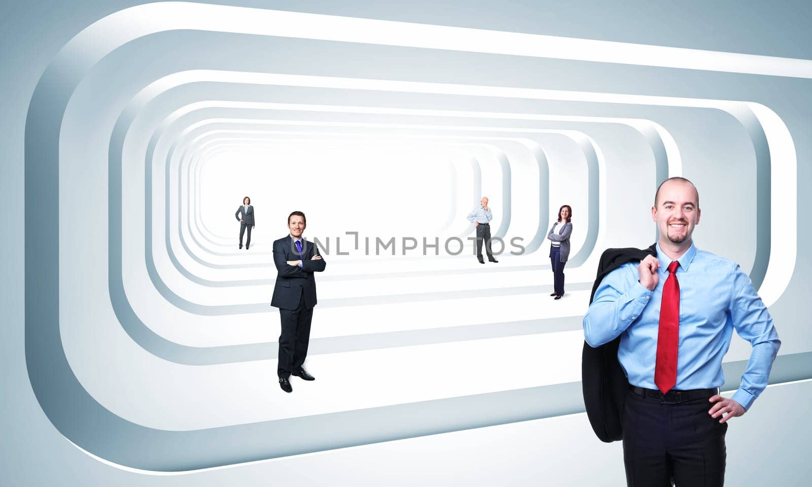 business people in 3d futuristic tunnel