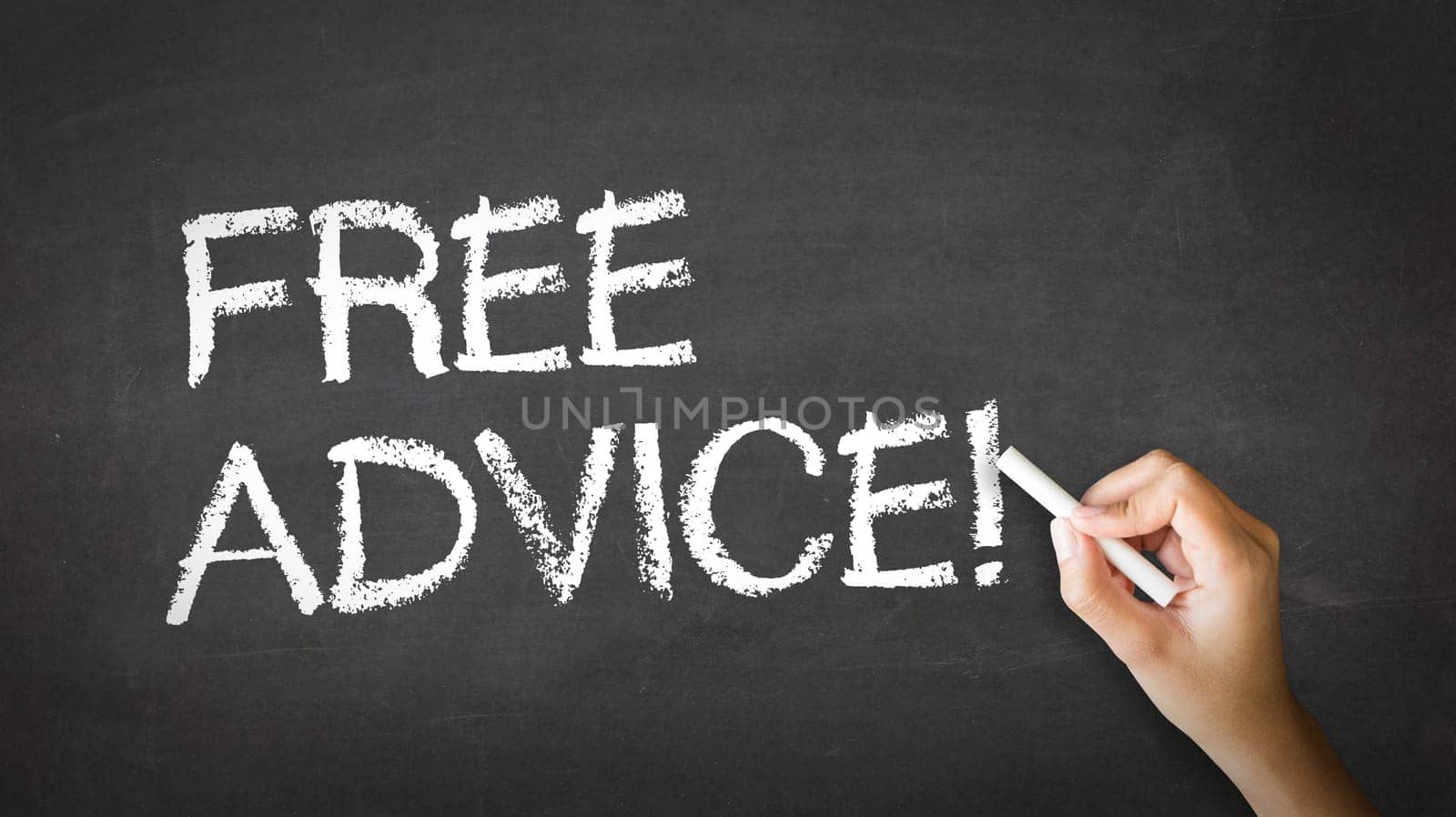 A person drawing and pointing at a Free Advice Chalk Illustration