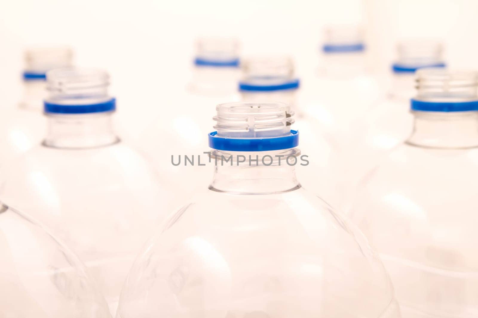 Empty bottles of mineral water without lid