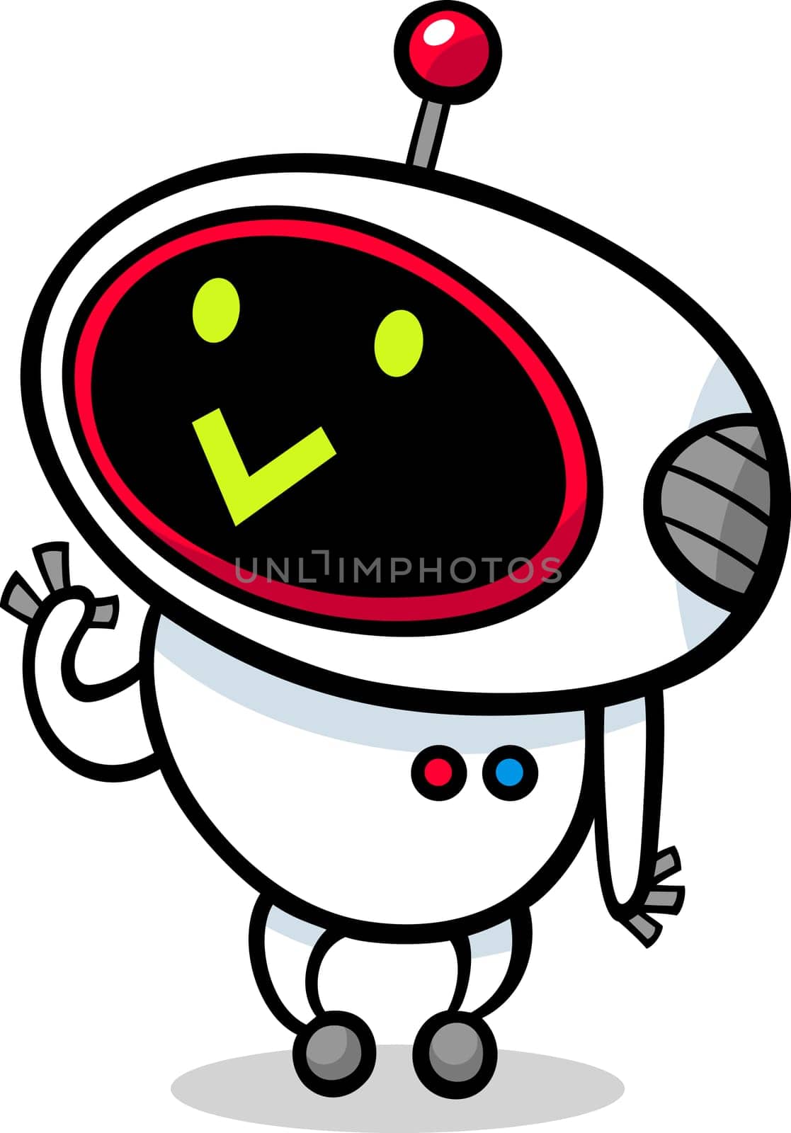 Cartoon Illustration of Kawaii Style Cute Robot or Droid