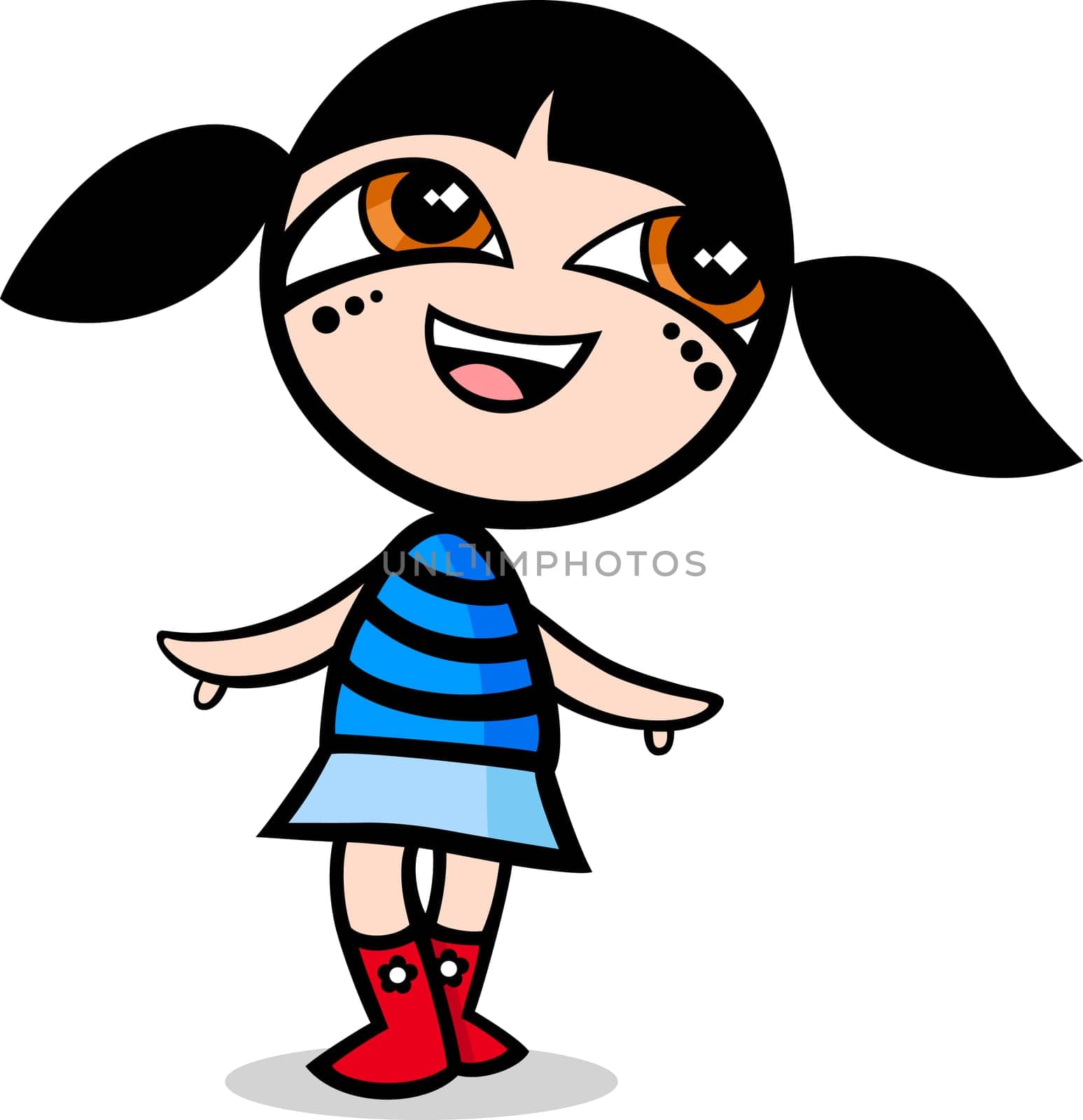 Cartoon Illustration of Kawaii Style Cute Little Girl