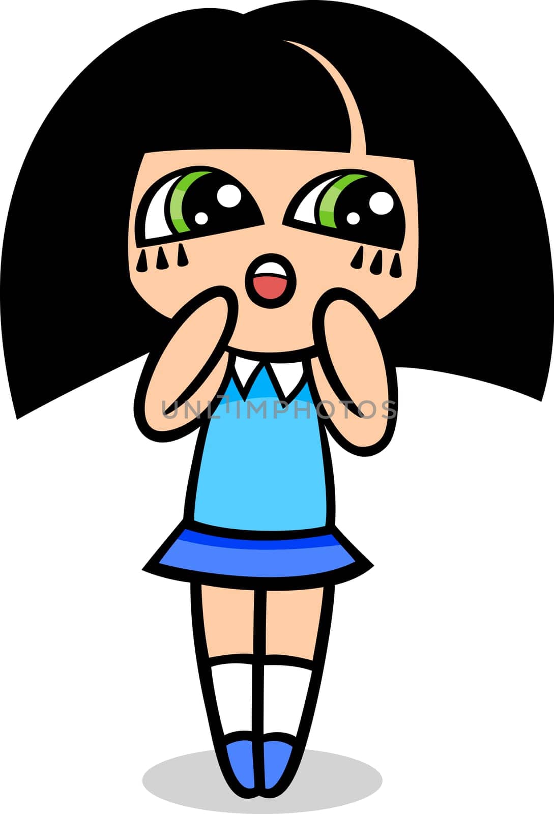 Cartoon Illustration of Kawaii Style Cute Little Surprised Girl