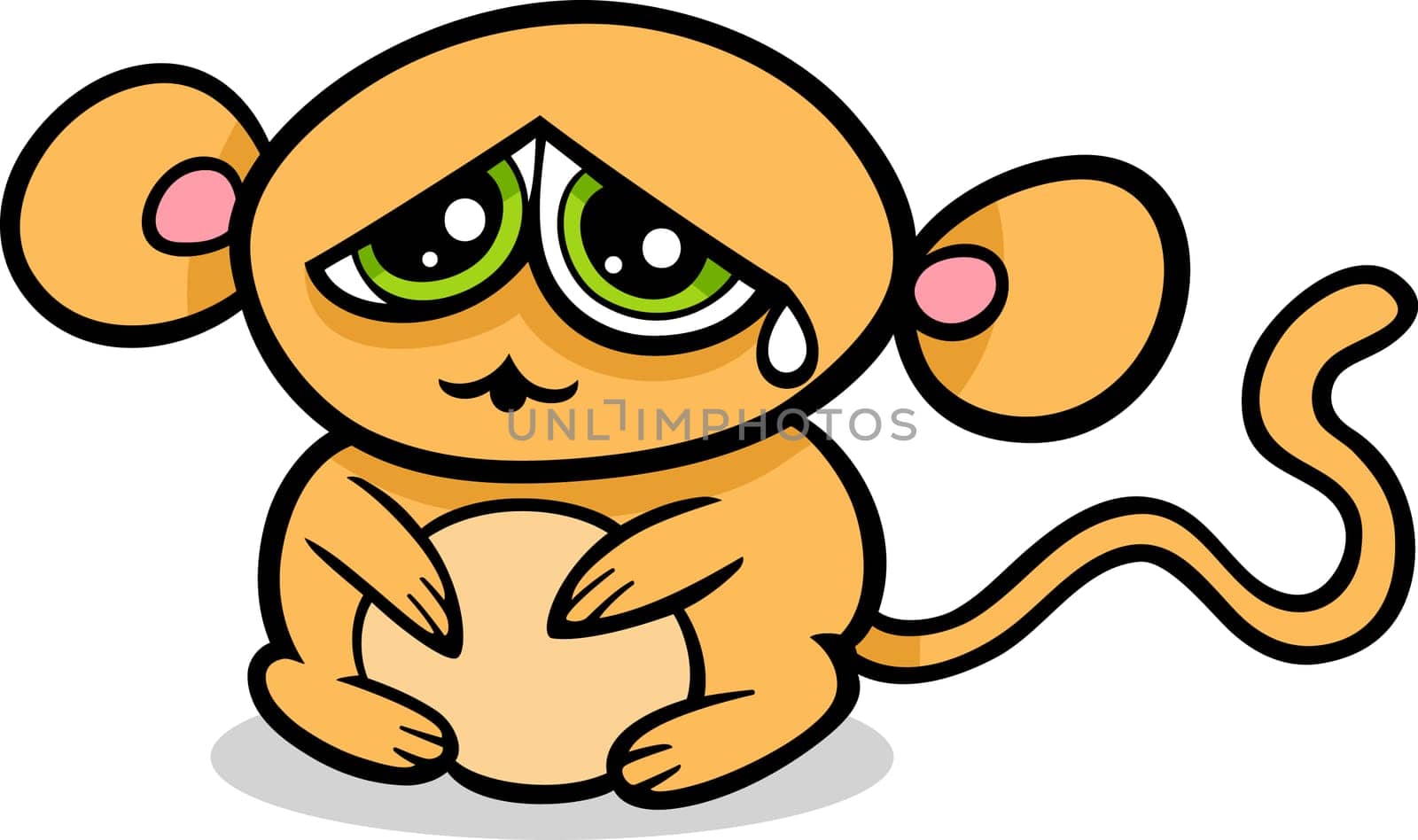 Cartoon Illustration of Kawaii Style Cute Sad Monkey