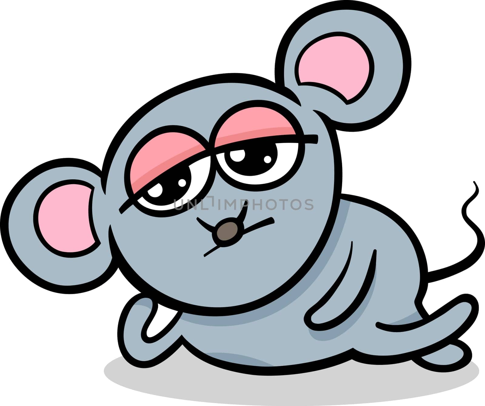 Cartoon Illustration of Kawaii Style Cute Bored Mouse