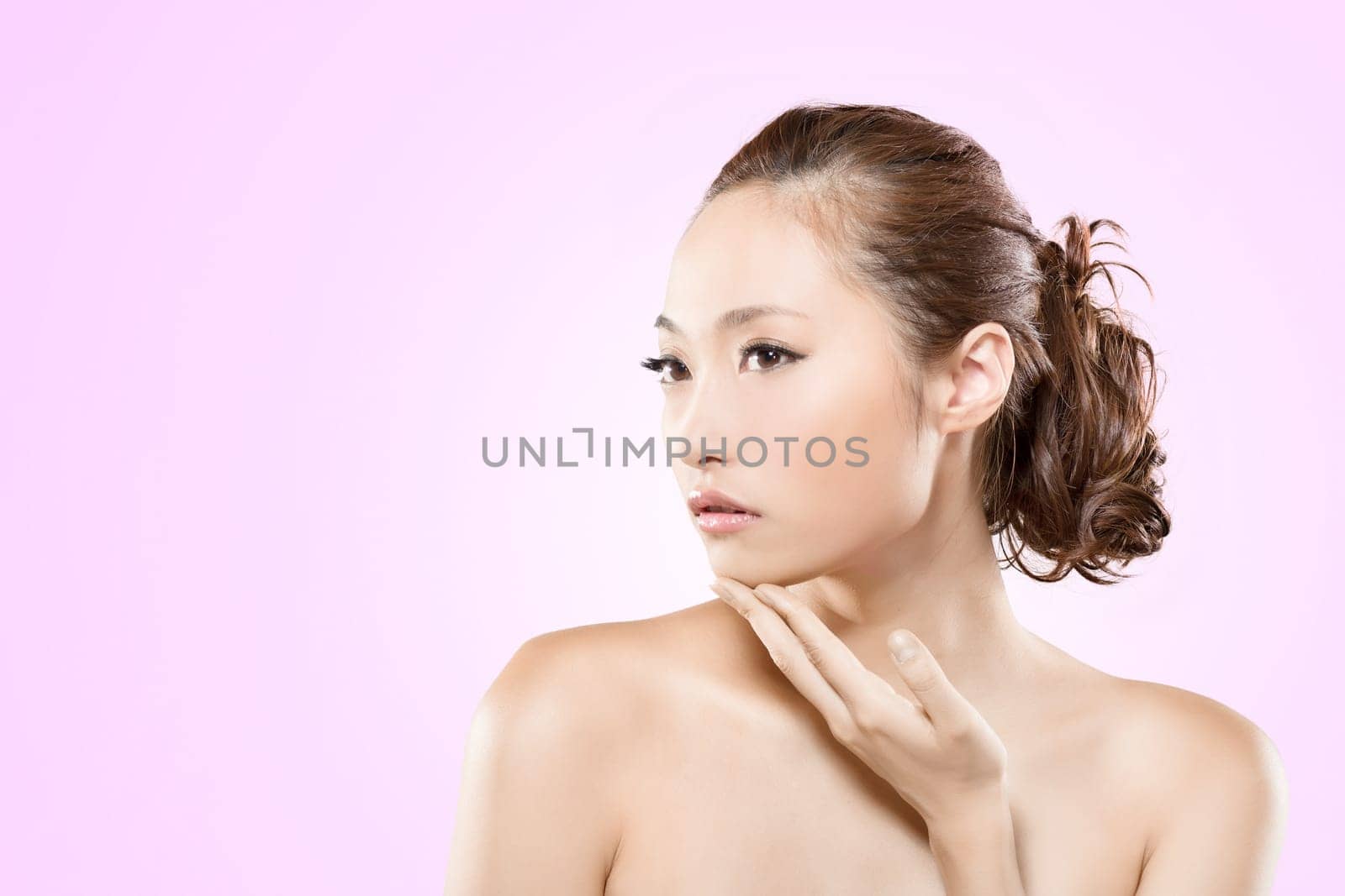 Asian beauty face, closeup portrait with clean and fresh elegant lady.
