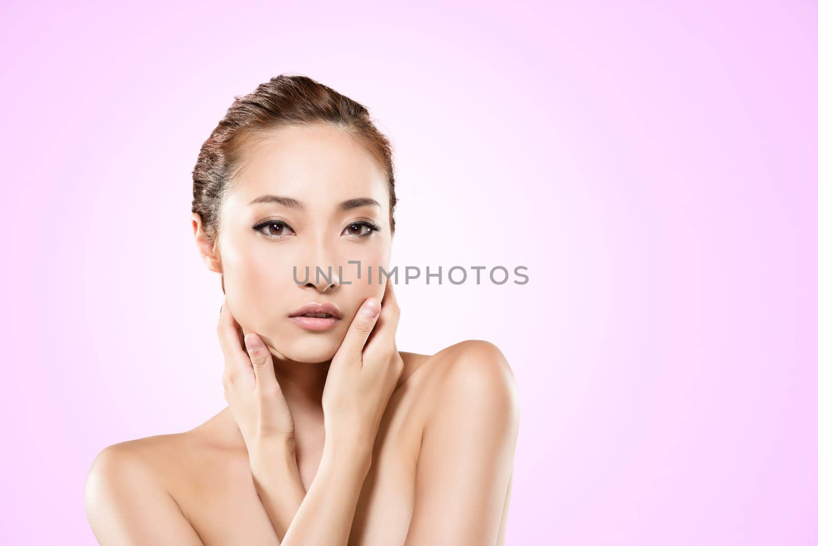 Asian beauty face, closeup portrait with clean and fresh elegant lady.