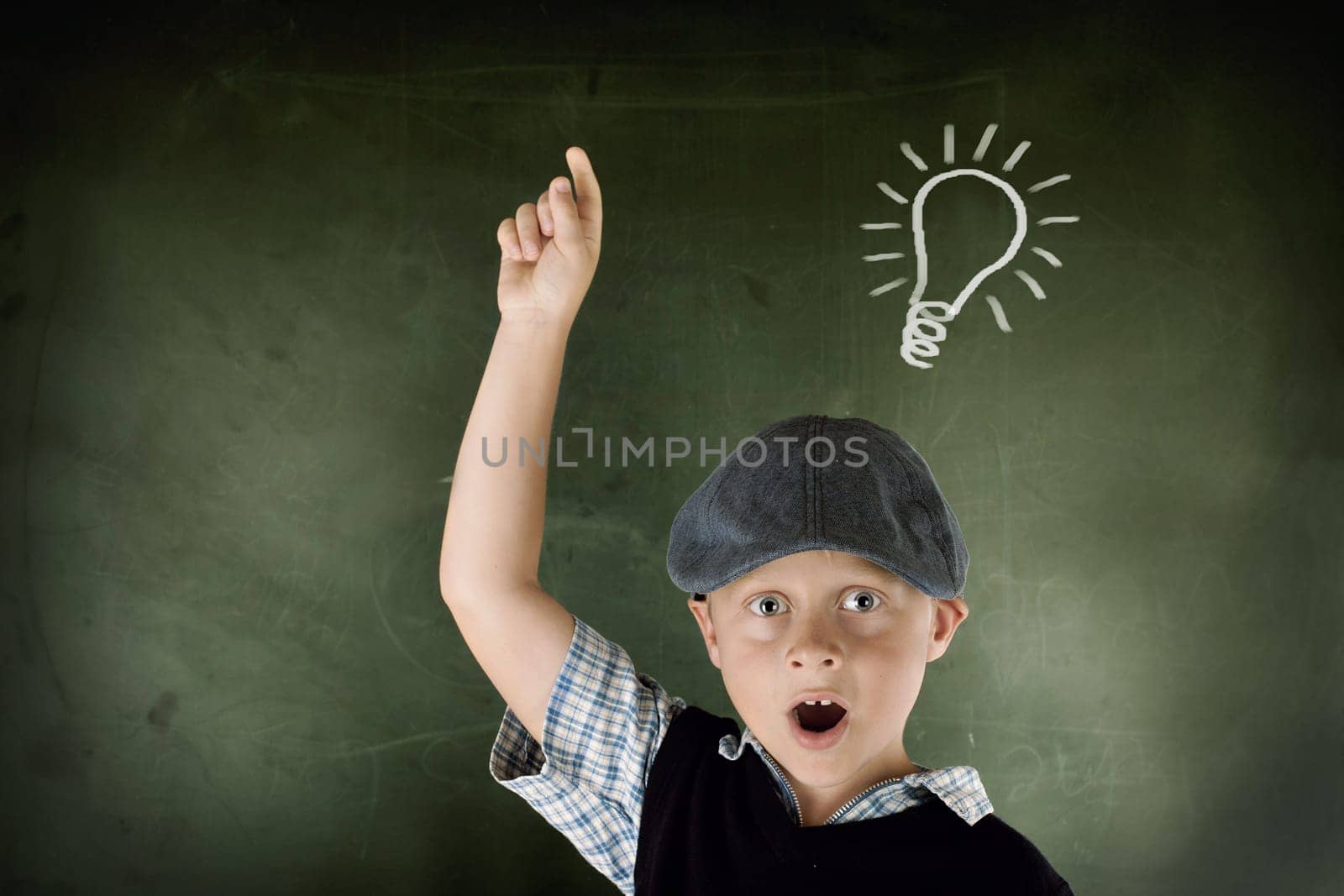 clever boy on the blackboard