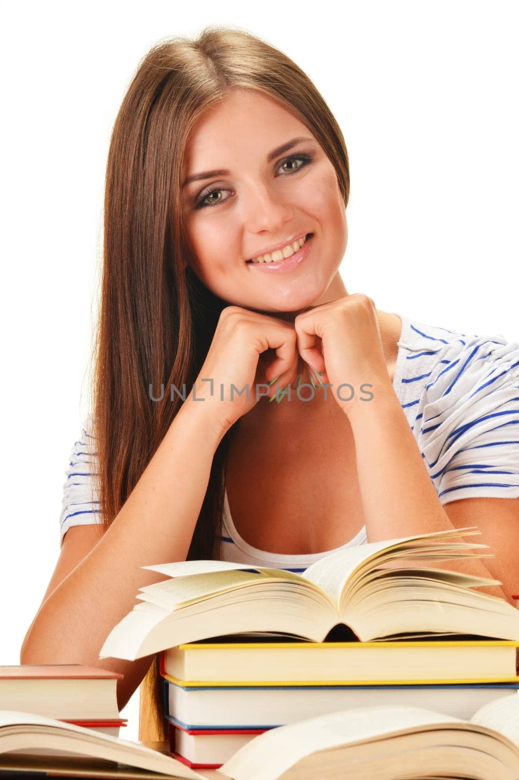 Young woman reading a book. Female student learning