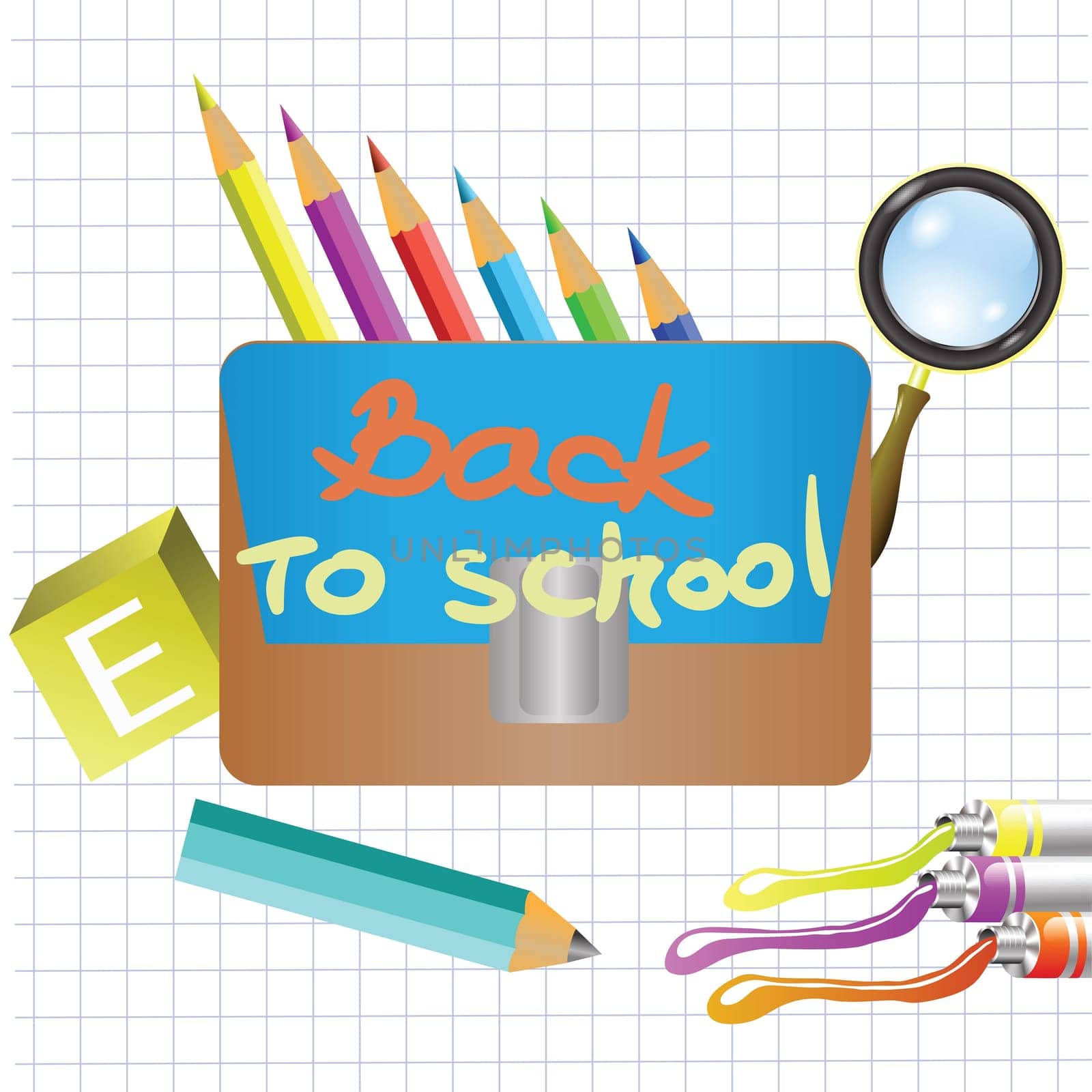 colorful illustration with backpack for your design