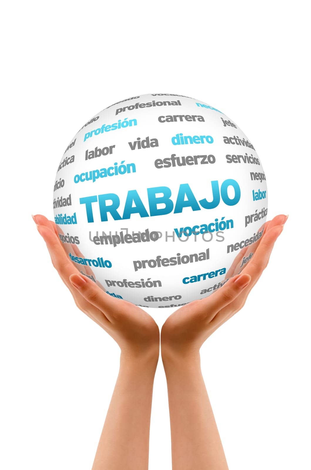 Hands holding a 3D Work Sphere in white background.
