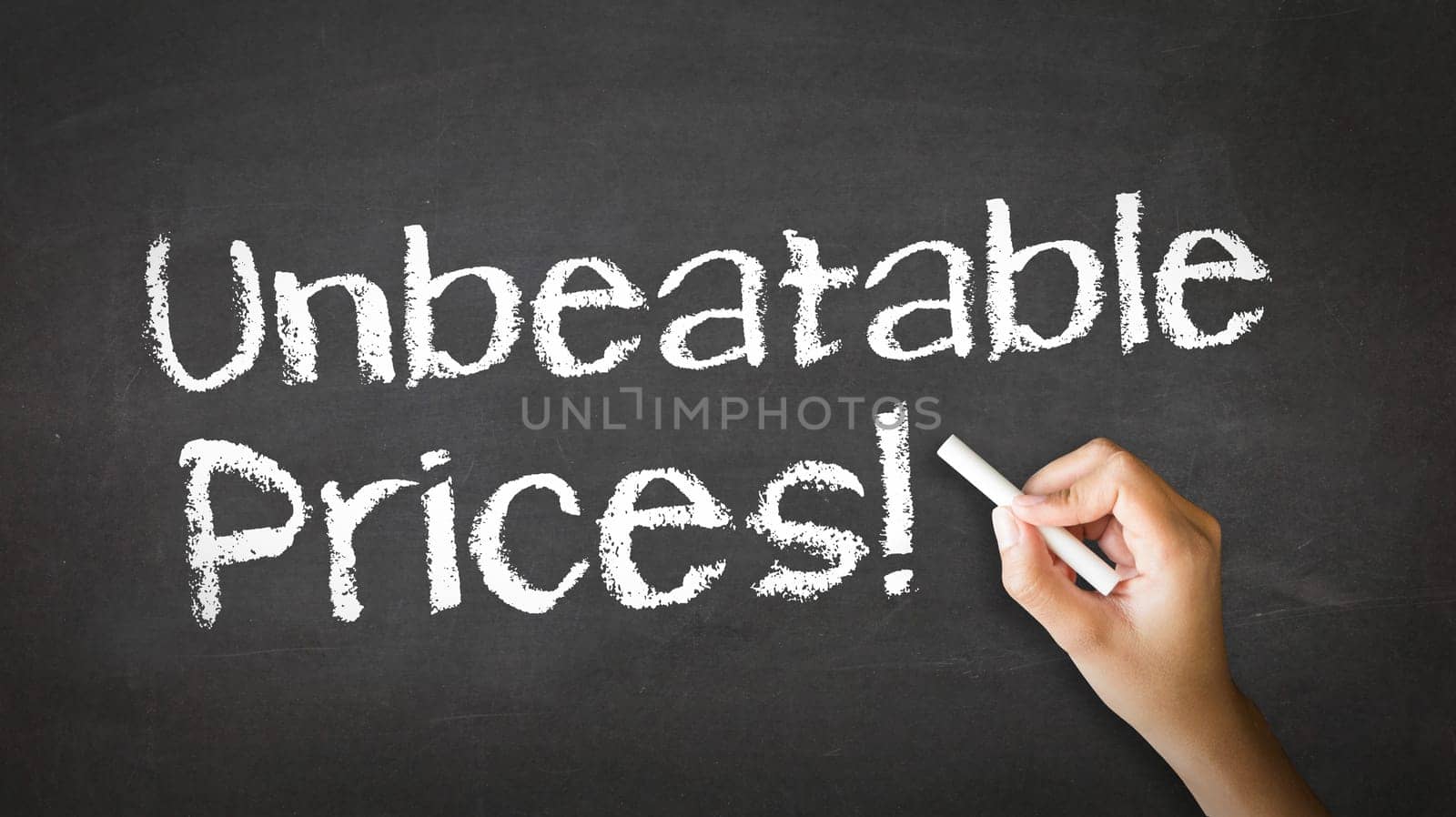 A person drawing and pointing at a Unbeatable Prices Chalk Illustration