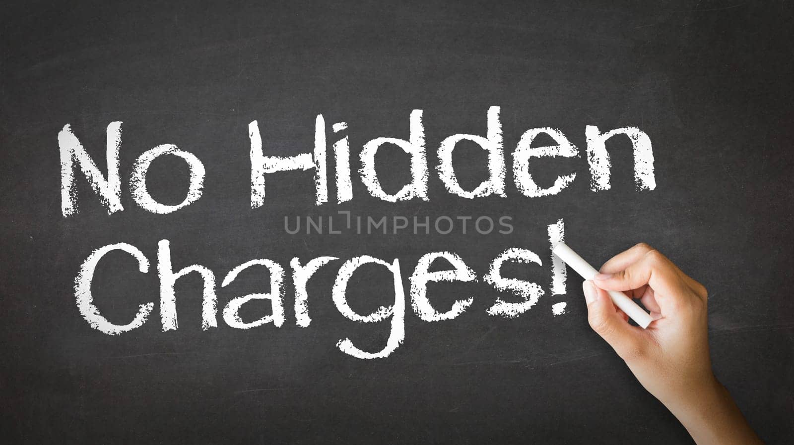 A person drawing and pointing at a No Hidden Charges Chalk Illustration