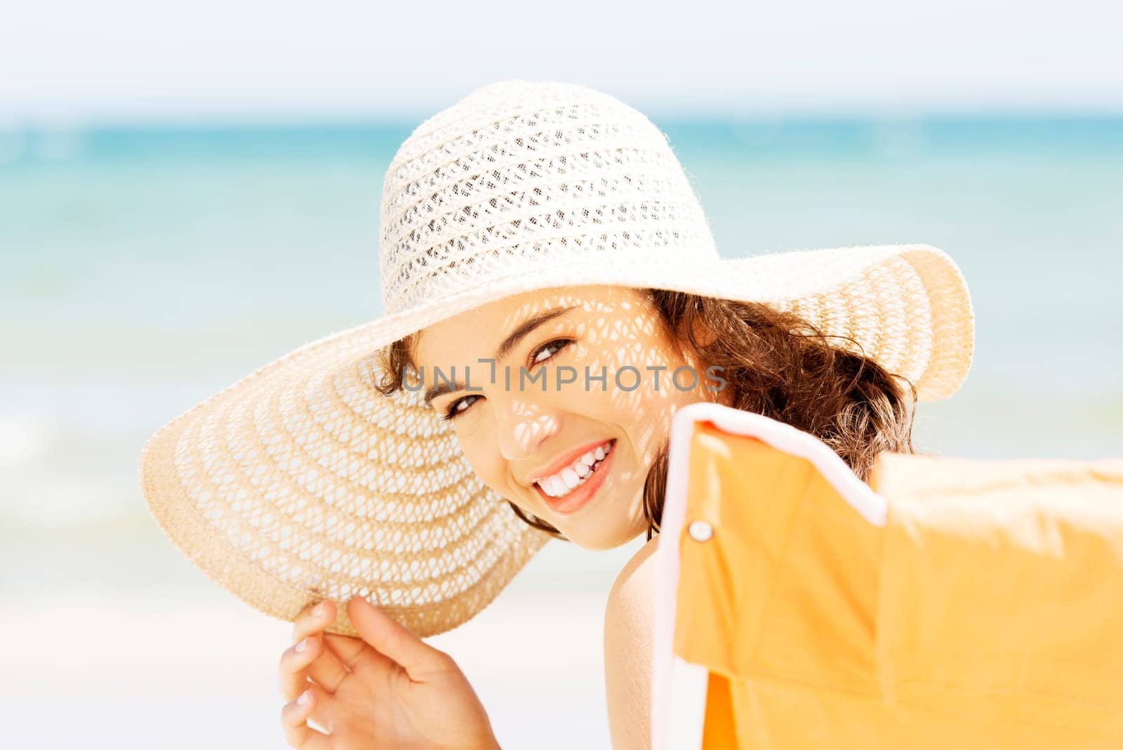 attractive cheerful woman summer portrait.