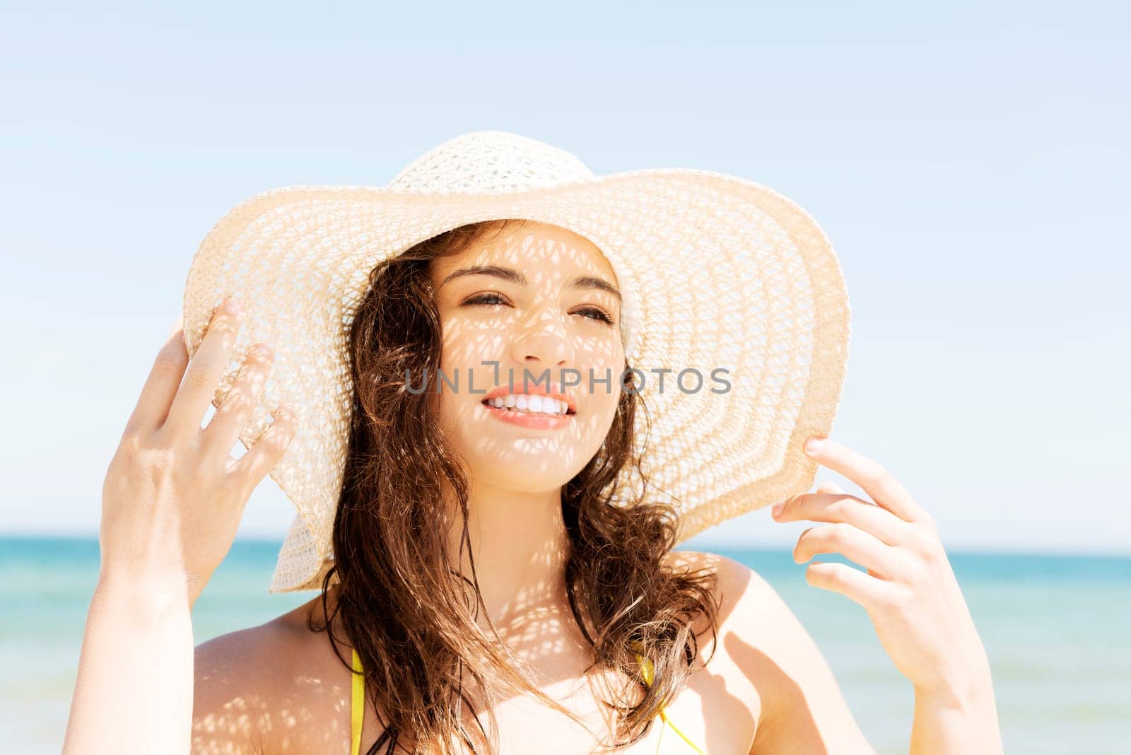 attractive cheerful woman summer portrait.