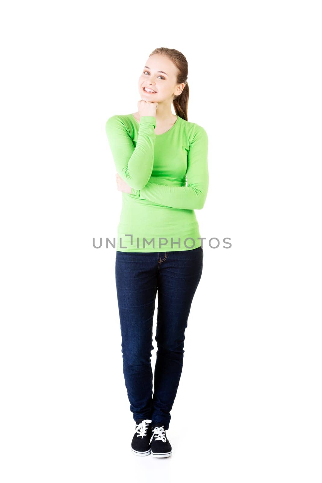 portrait of a young caucasian teen girl. isolated on white