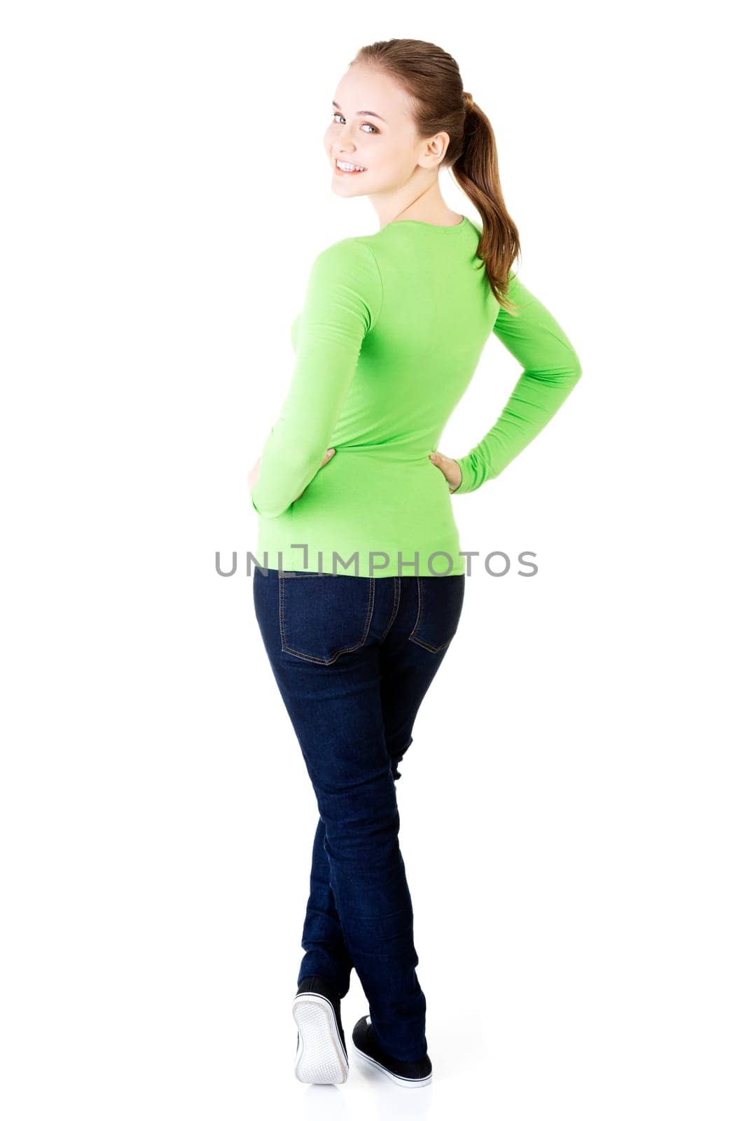 Portrait of a young caucasian teen girl. Isolated on white