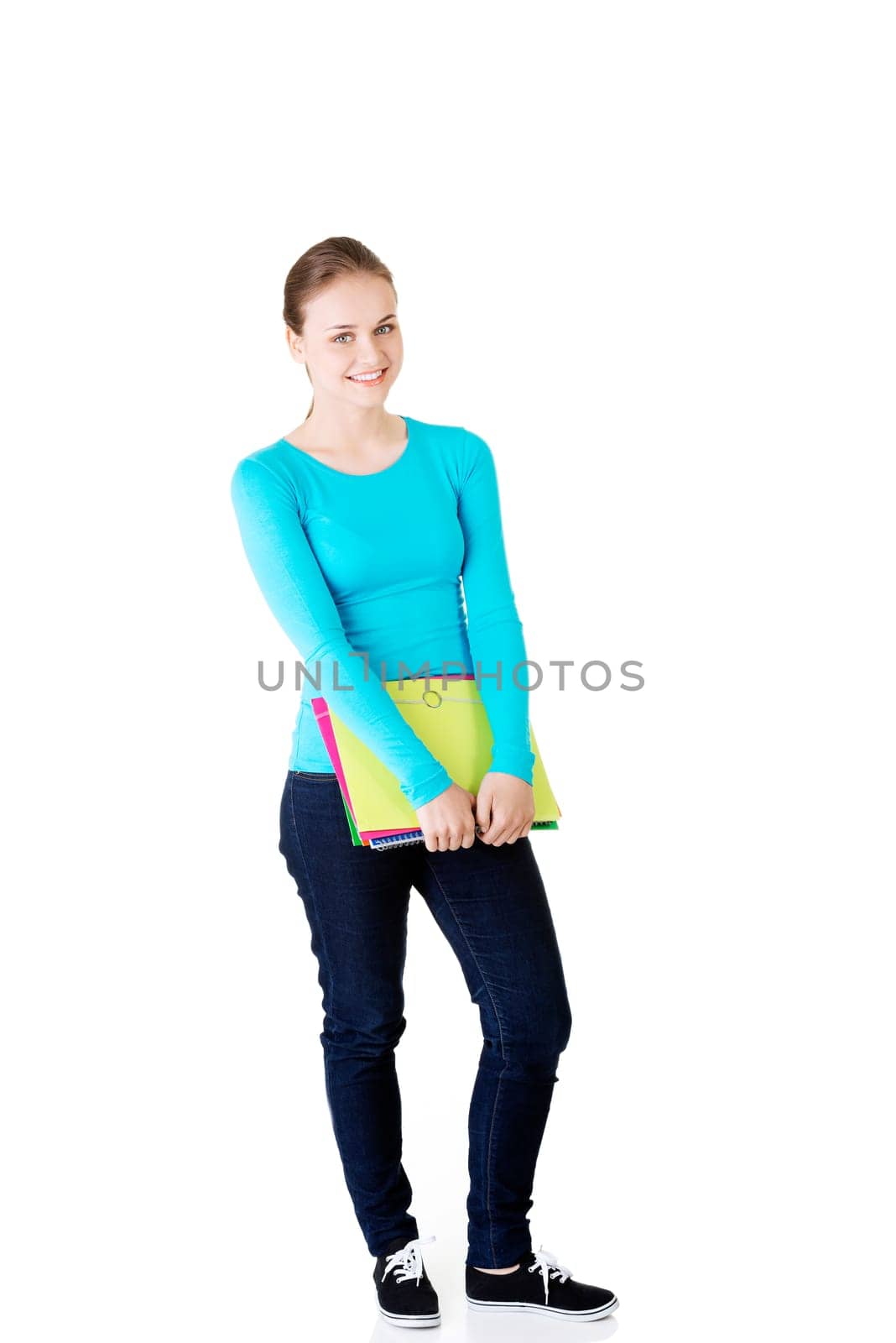happy student girl,isolated on white